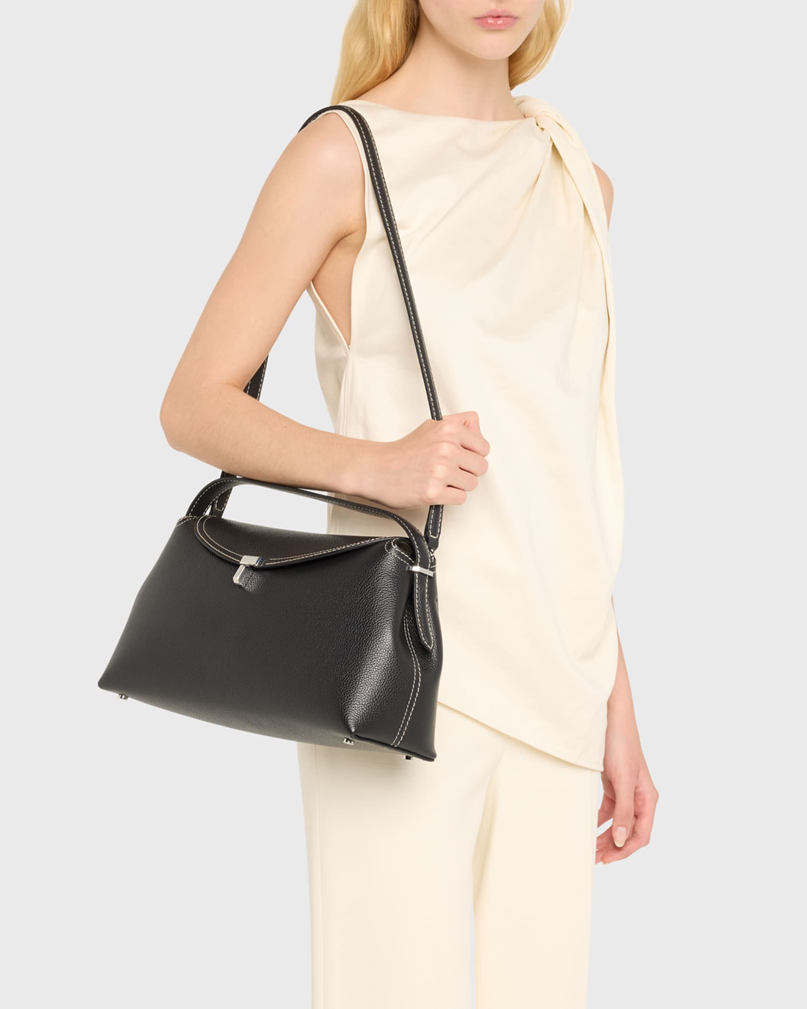Toteme T-Lock Top Handle Bag in Pebble Grain Leather | Neiman Marcus