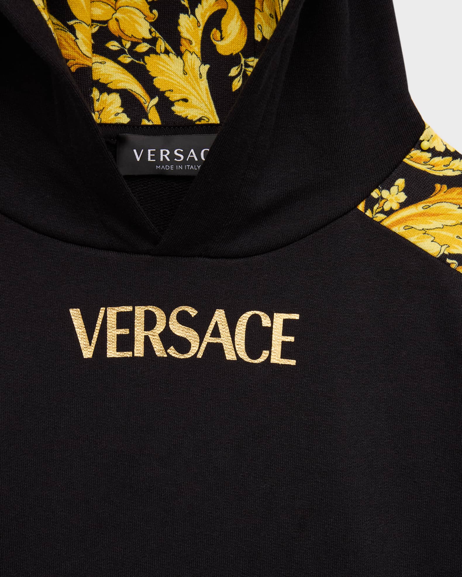 Versace Boy's Barocco-Trim Logo-Print Hoodie, Size 4-6 | Neiman Marcus