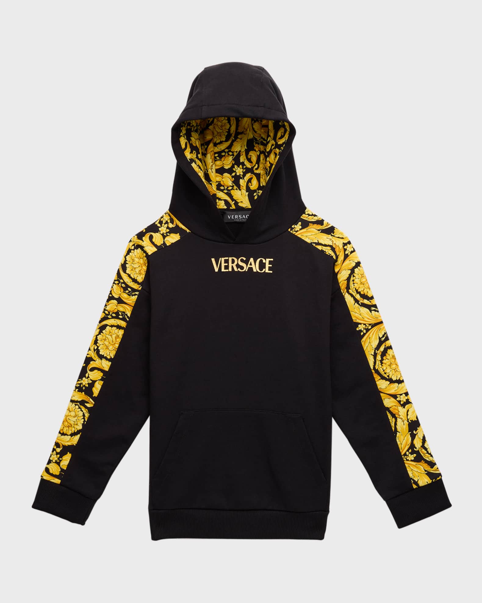 Boy's Barocco-Trim Logo-Print Hoodie | Neiman Marcus, image size:1580x1975