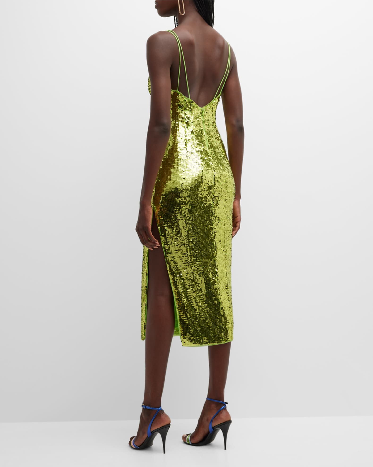 Liv Foster Sleeveless Sequin V-Neck Midi Dress | Neiman Marcus