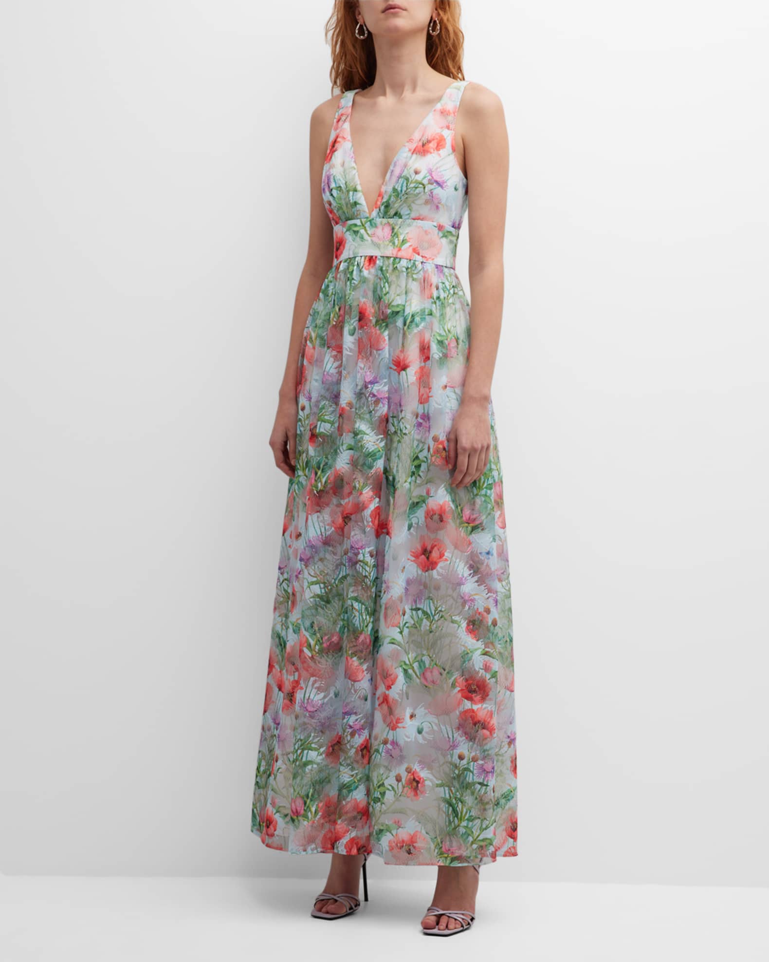 Liv Foster Sleeveless Embroidered Deep V-Neck Gown | Neiman Marcus