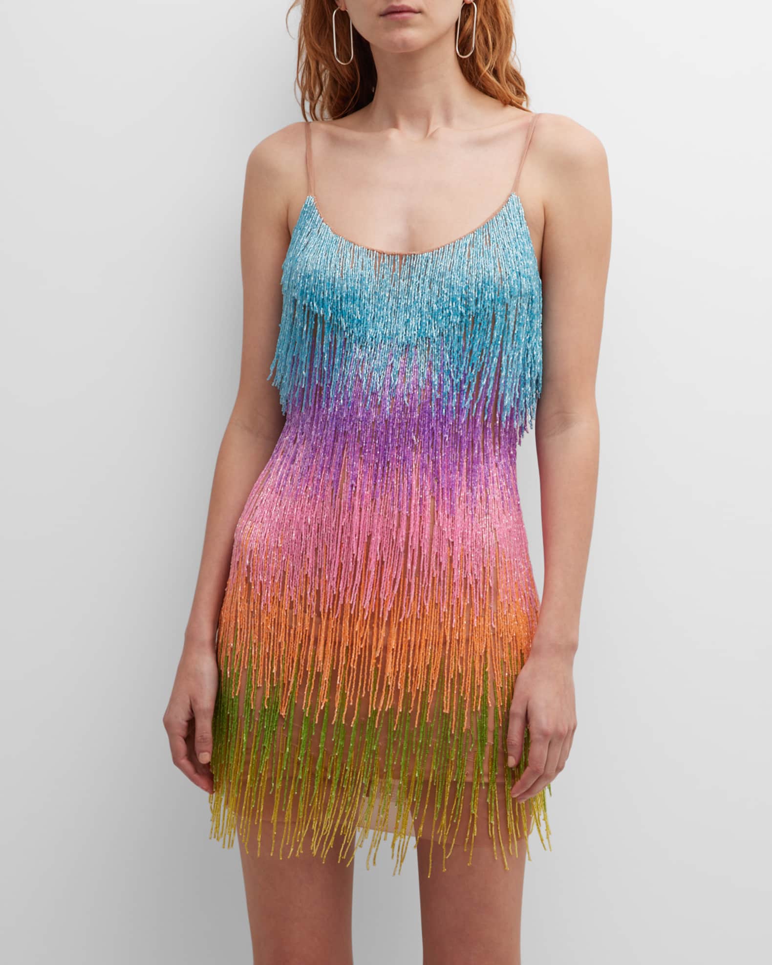 Liv Foster Ombre BeadedFringe Bodycon Mini Dress Neiman Marcus