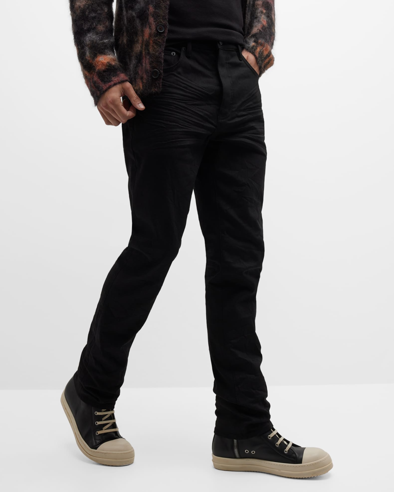 Men's P005 Black Raw Slim-Fit Jeans