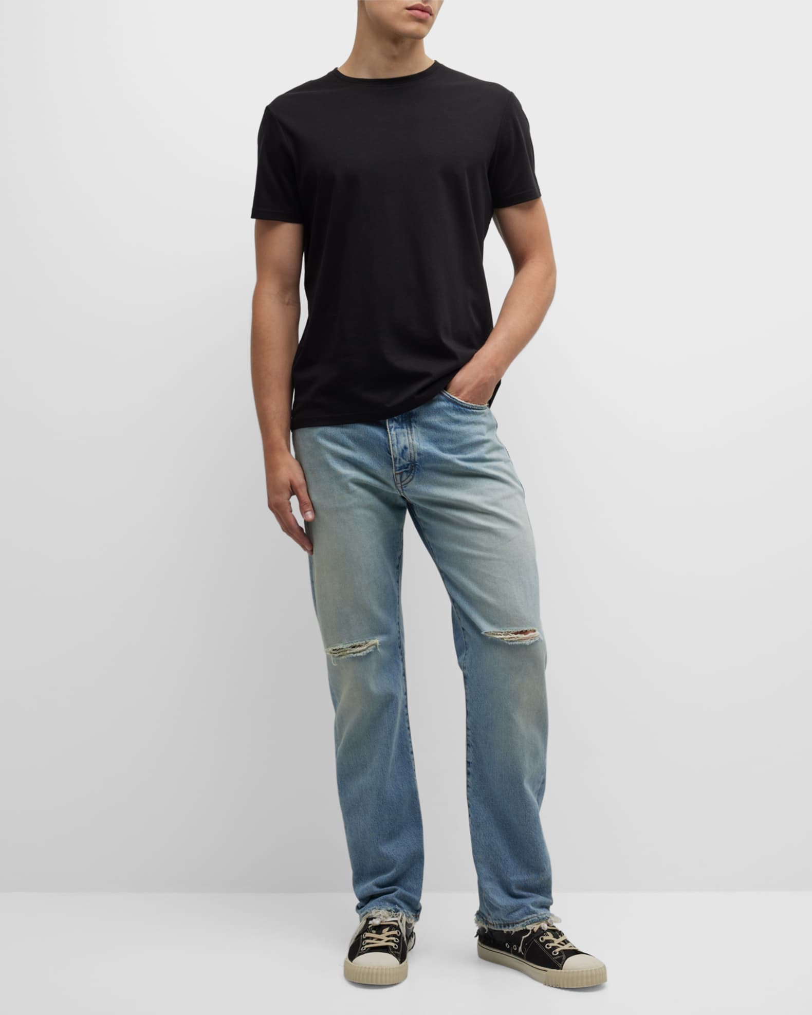 PURPLE Men's Distressed Vintage-Wash Jeans | Neiman Marcus
