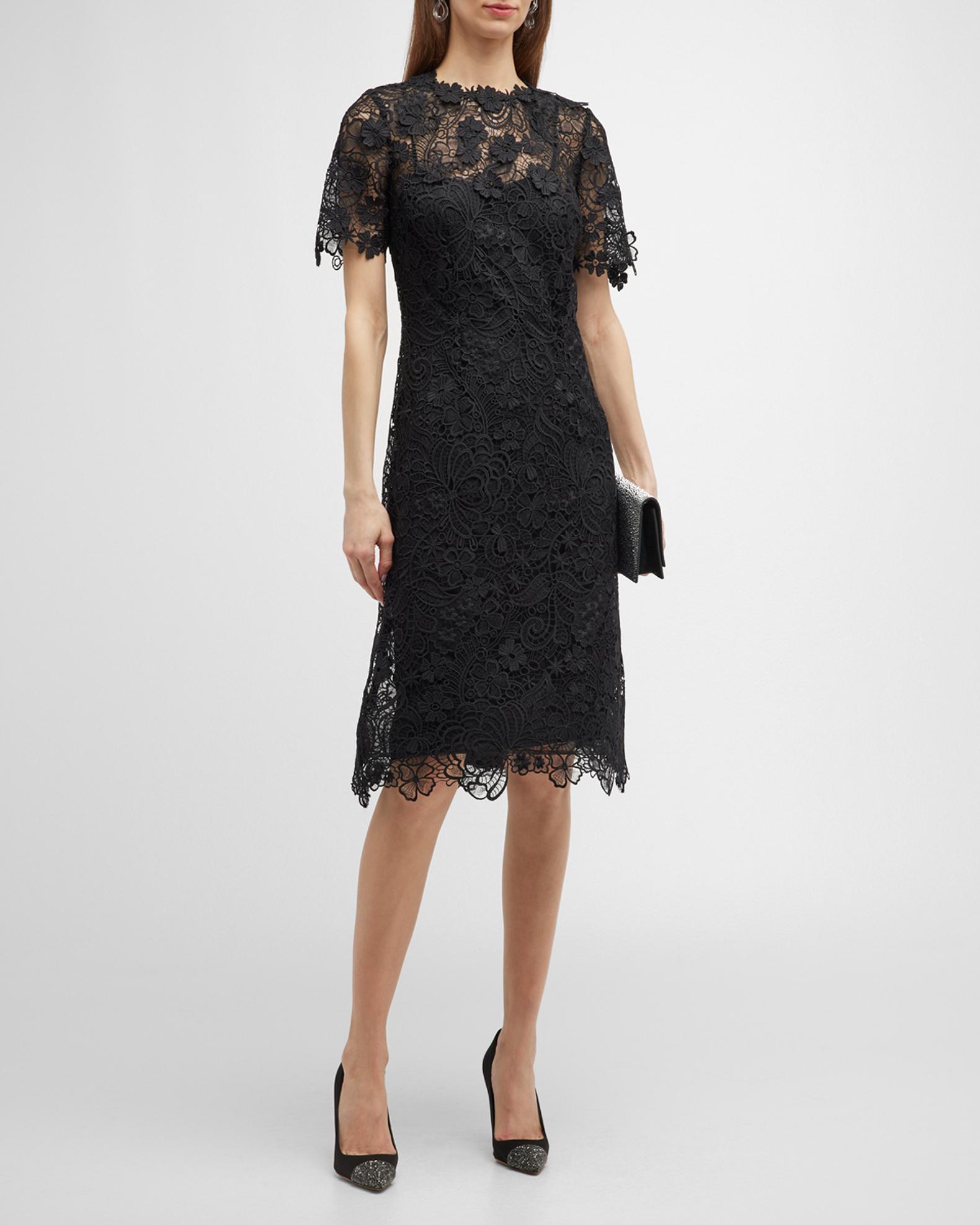 Rickie Freeman for Teri Jon Short-Sleeve Floral Lace A-Line Midi Dress ...