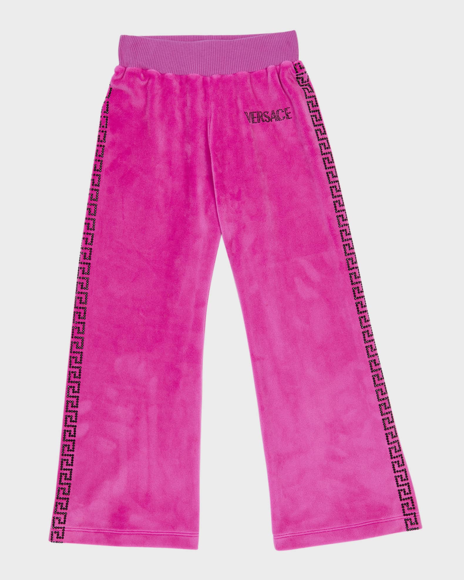 Versace Girl s Crystal Greca Velour Sweatpants Size 4 6 Neiman