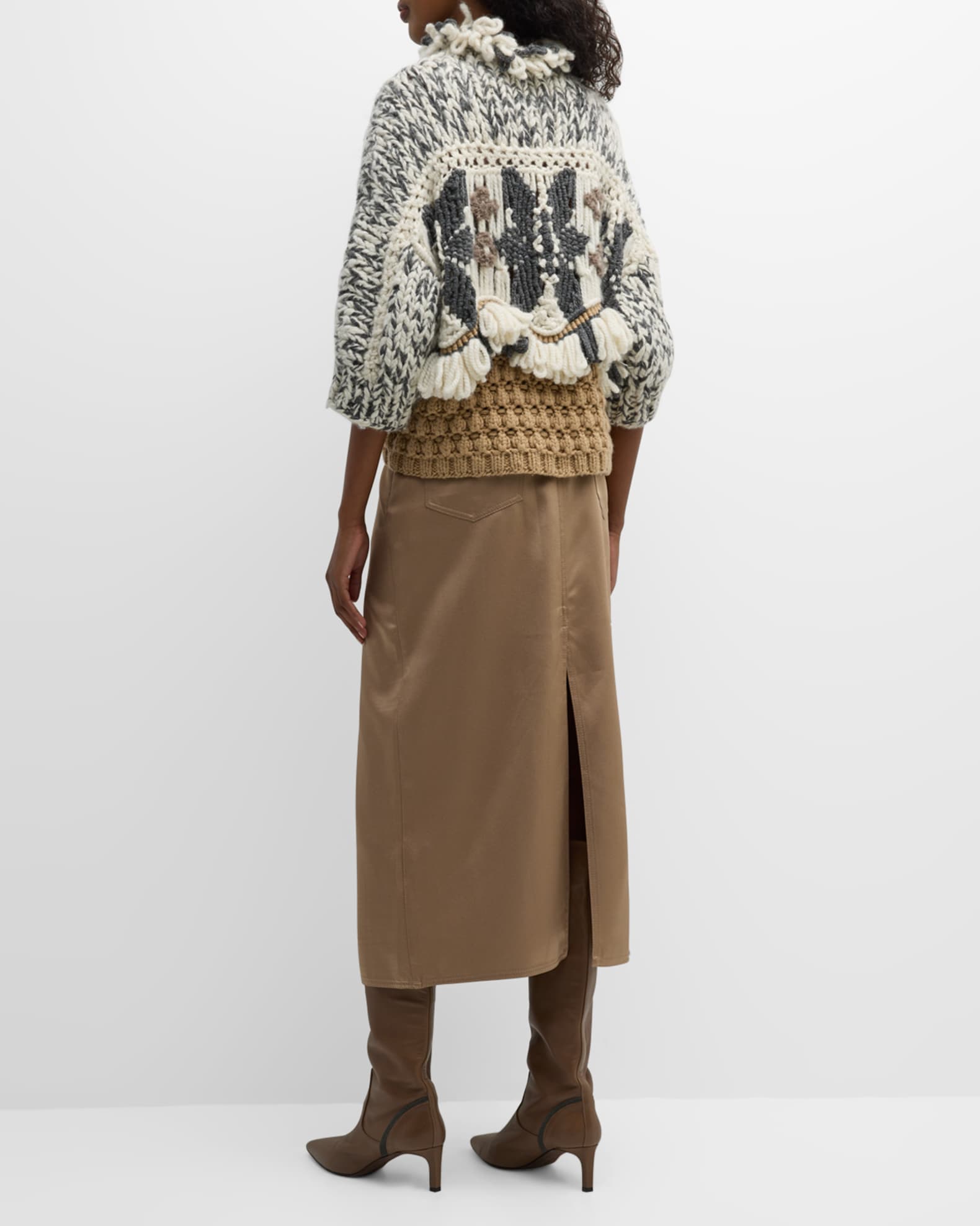 Brunello Cucinelli Cashmere Knit Sweater with Intarsia Macrame Details ...