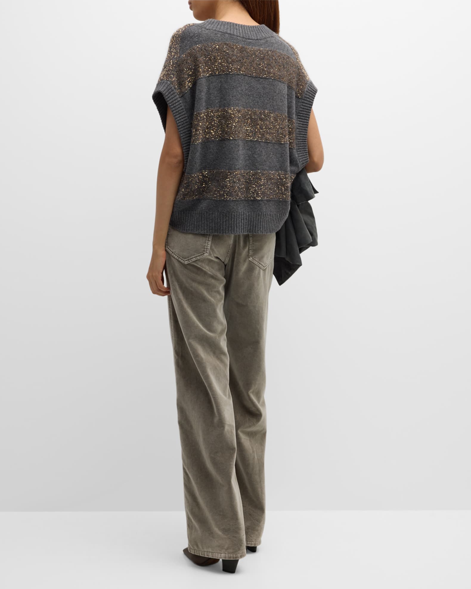 NWT $3499 Brunello Cucinelli Women 100% Cashmere Stripe Knit patch