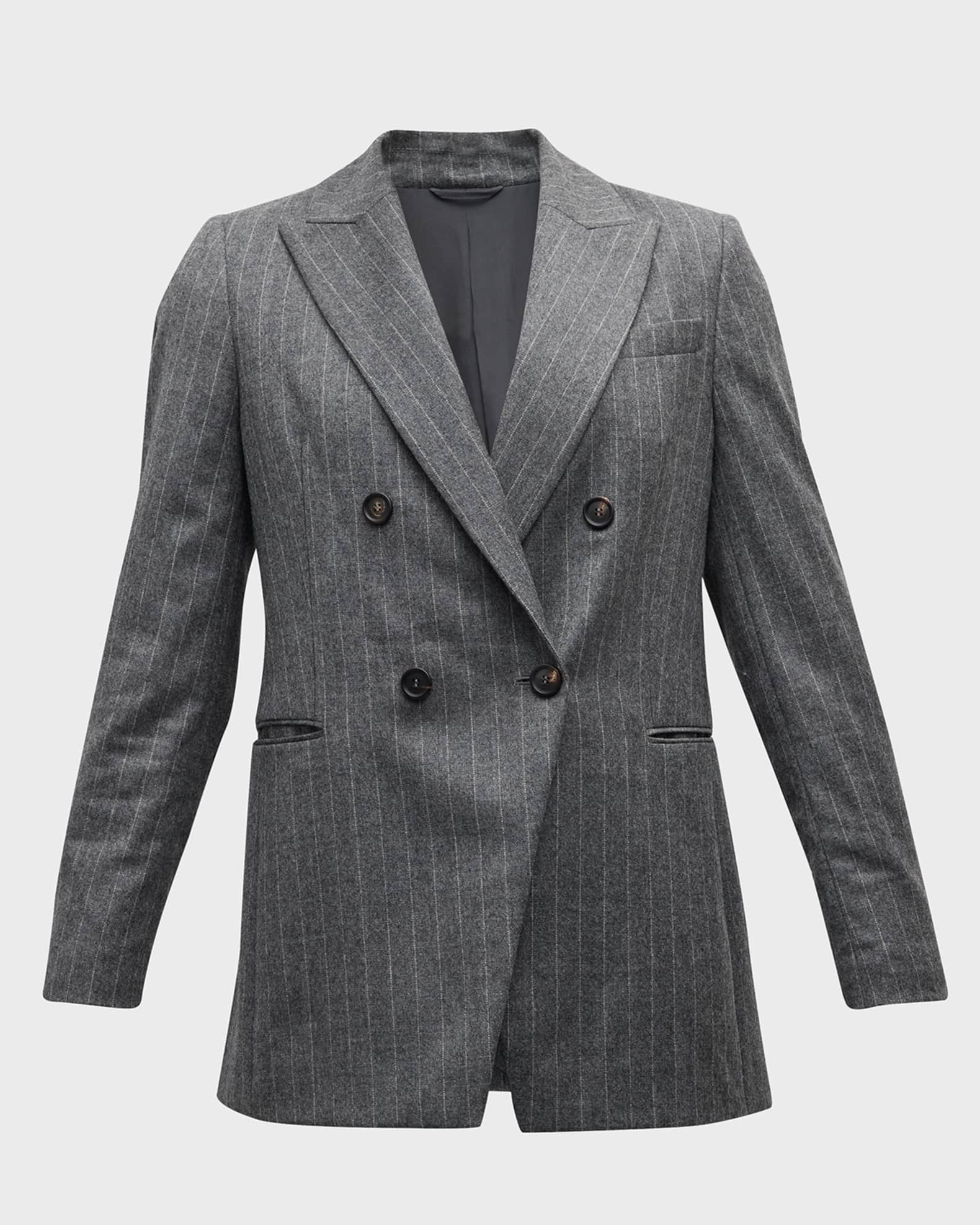 Brunello Cucinelli Sparkle Pinstripe Cutaway Blazer Jacket