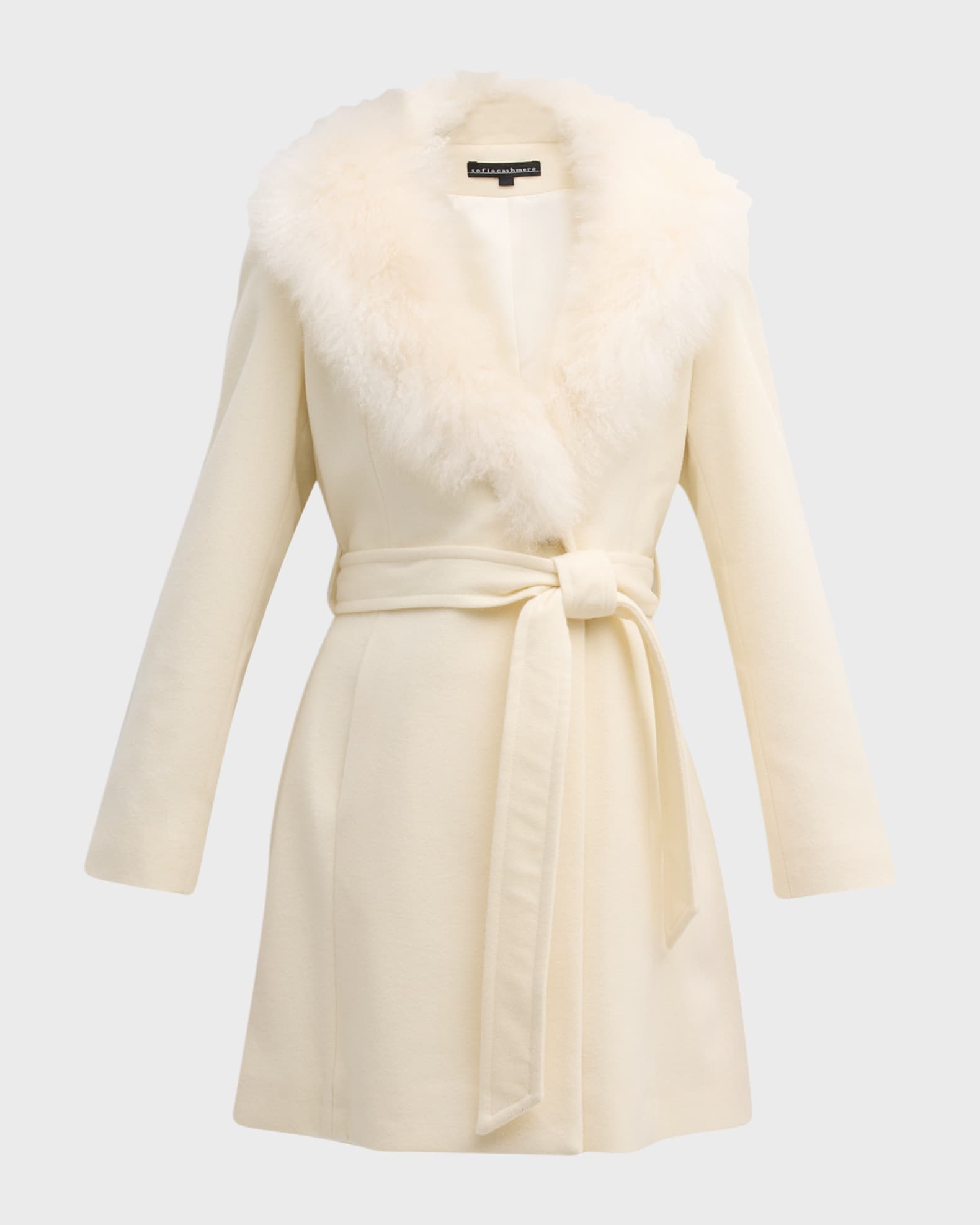 Sofia Cashmere Belted Wrap Coat with Cashmere Shearling Collar | Neiman ...