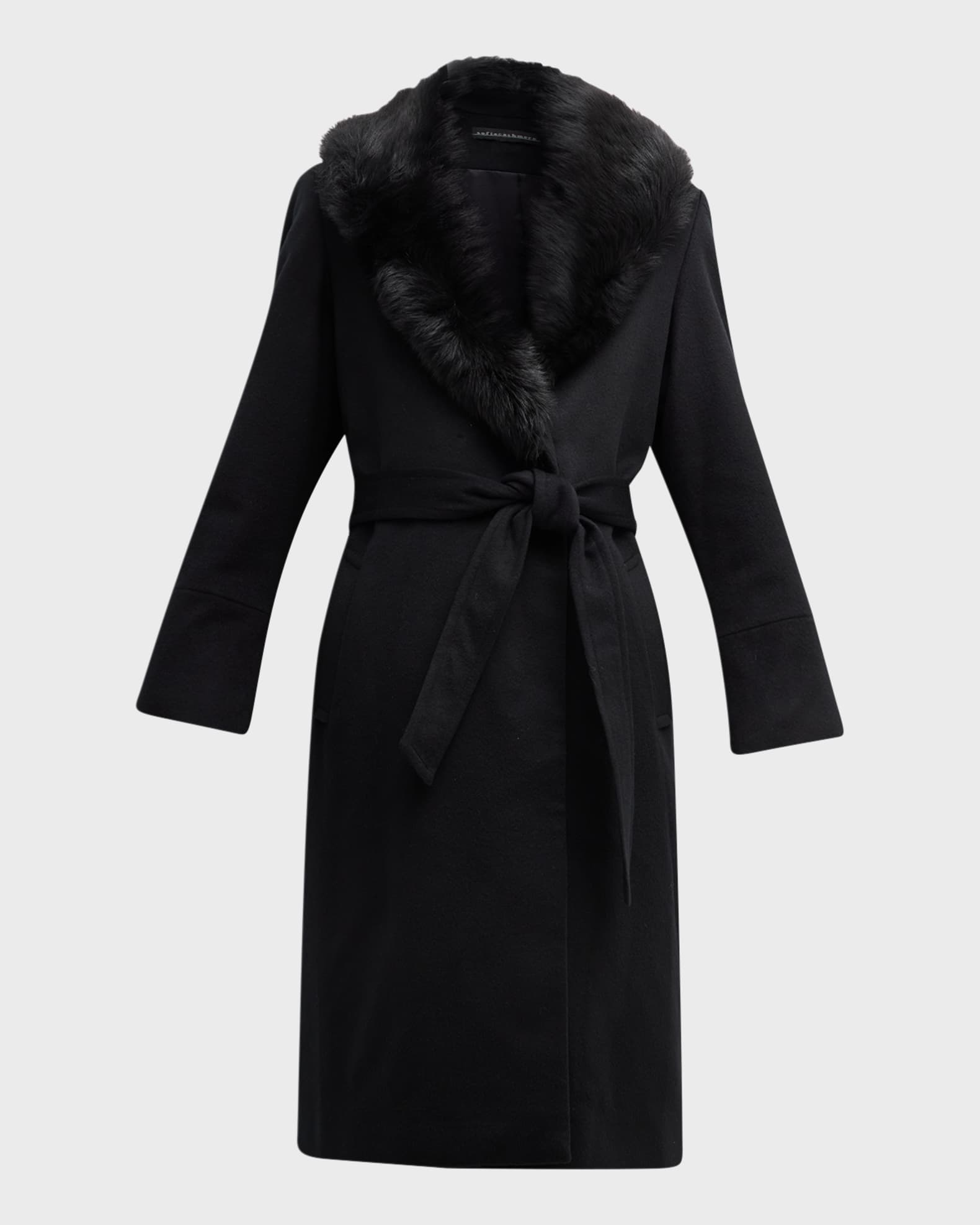 Sofia Cashmere Cashmere Wrap Coat with Shearling Collar | Neiman Marcus