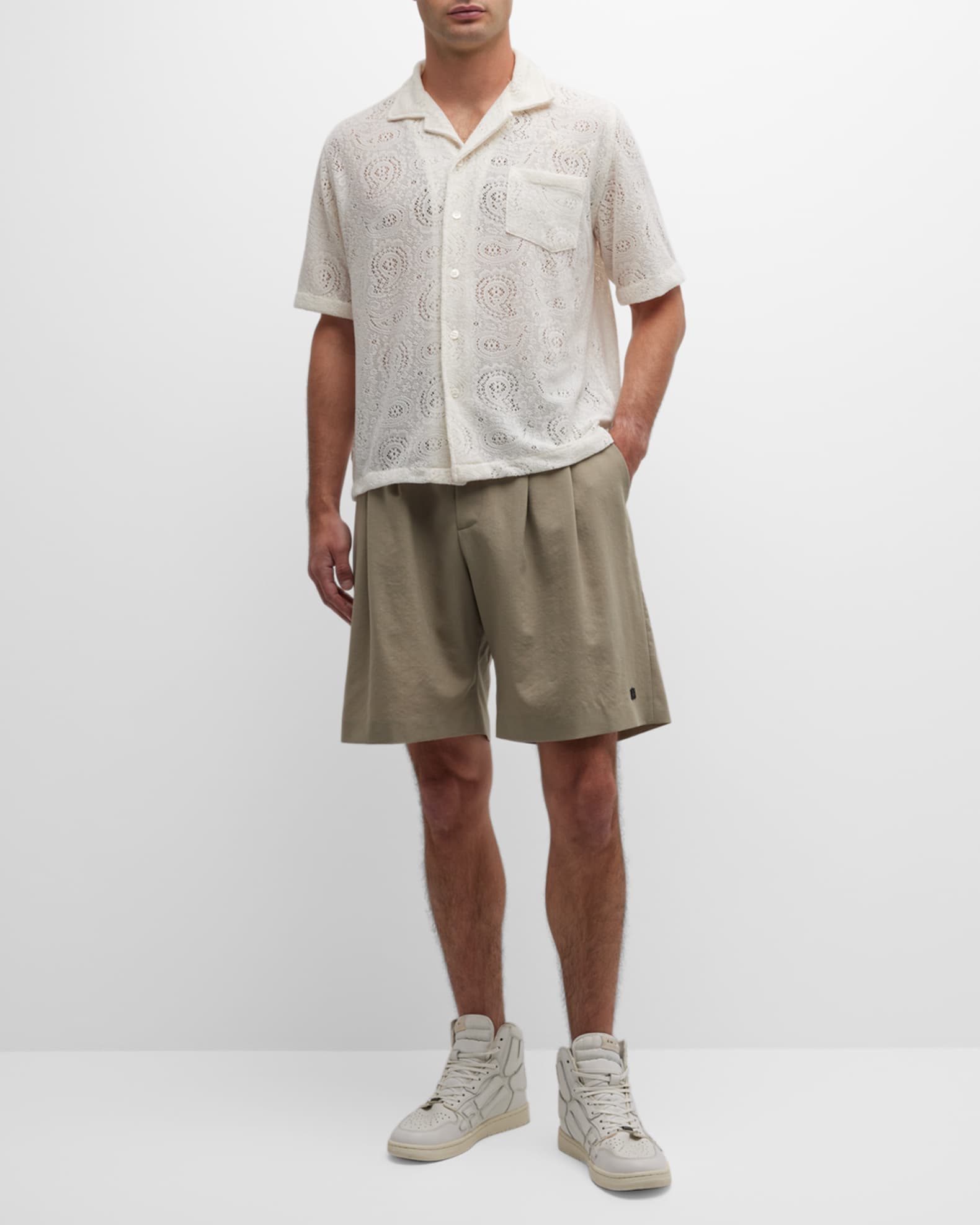 Amiri Men's DoublePleated Wool Shorts Neiman Marcus