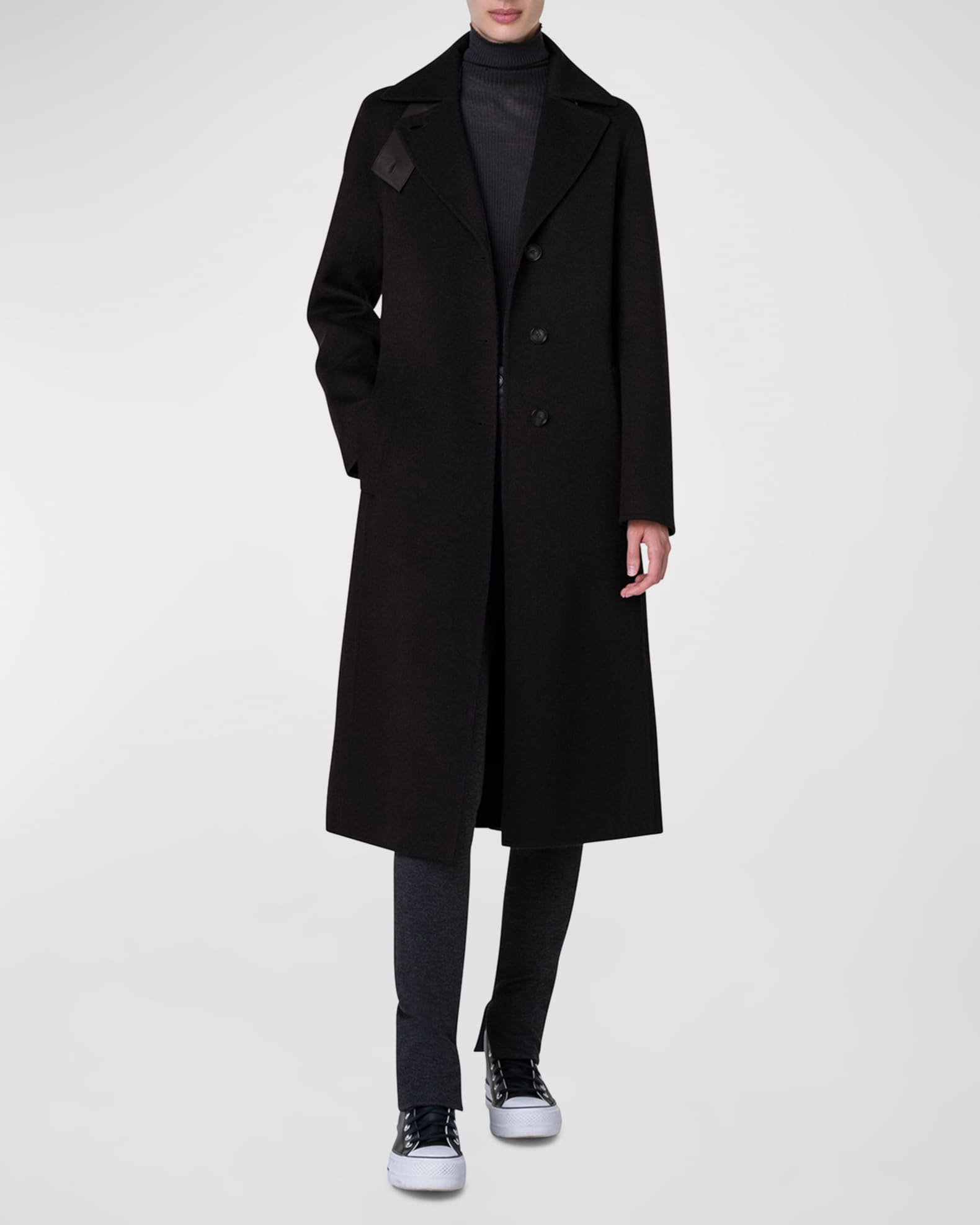 Leather Collar Cashmere Coat 1
