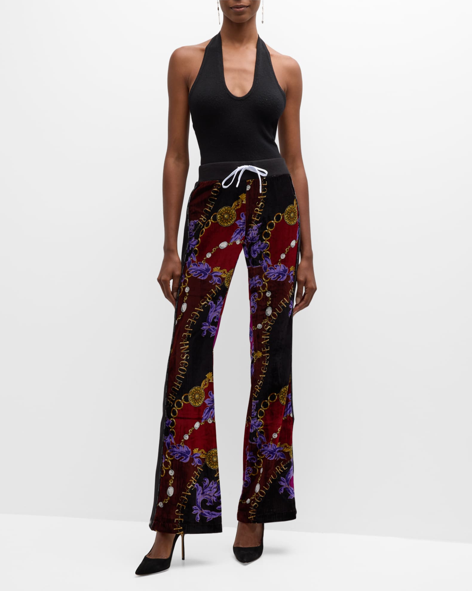 Versace Jeans Couture Flare Chain Couture Gym Pants | Neiman Marcus