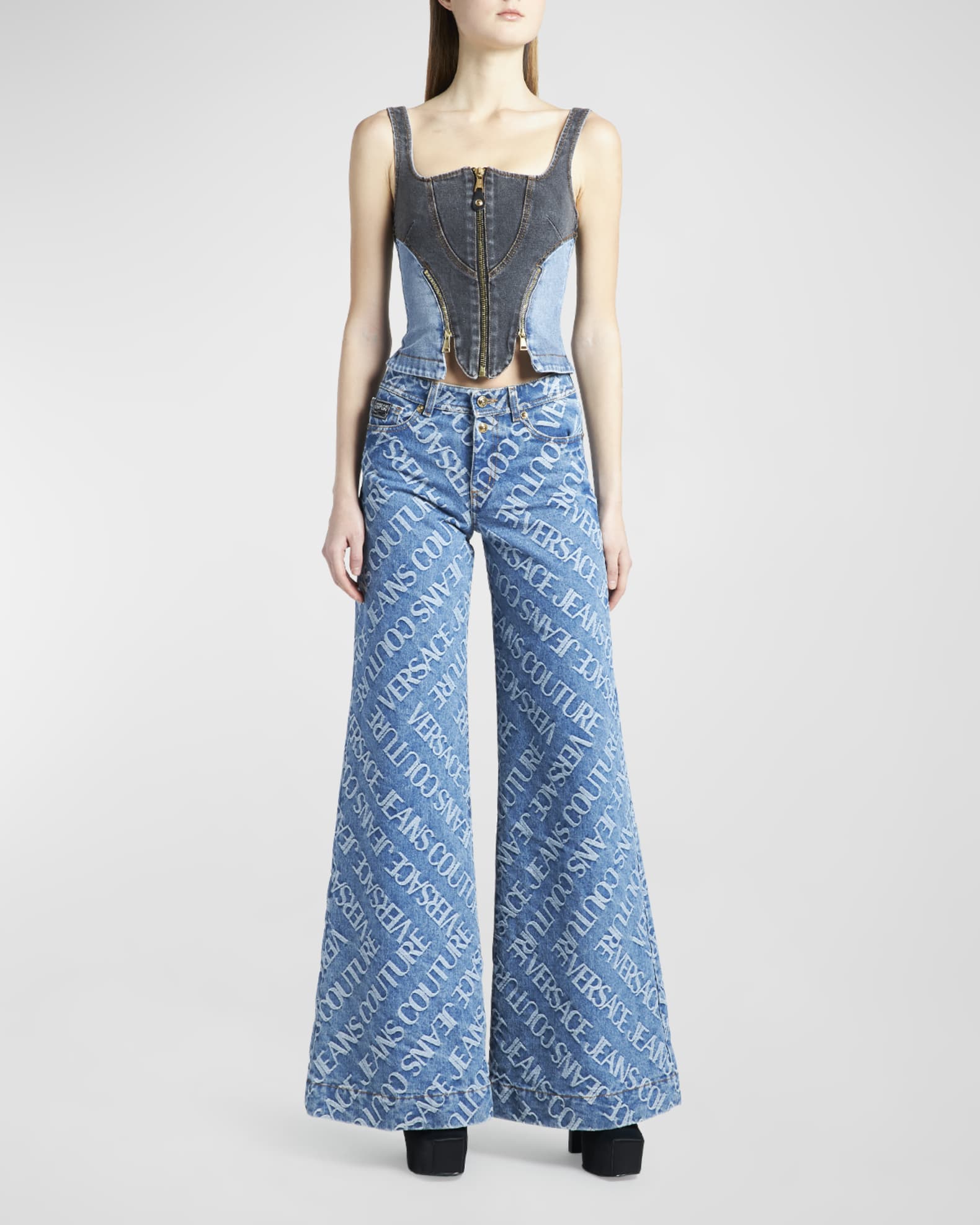 Versace Jeans Couture Women's Shirt Crop Con Blue