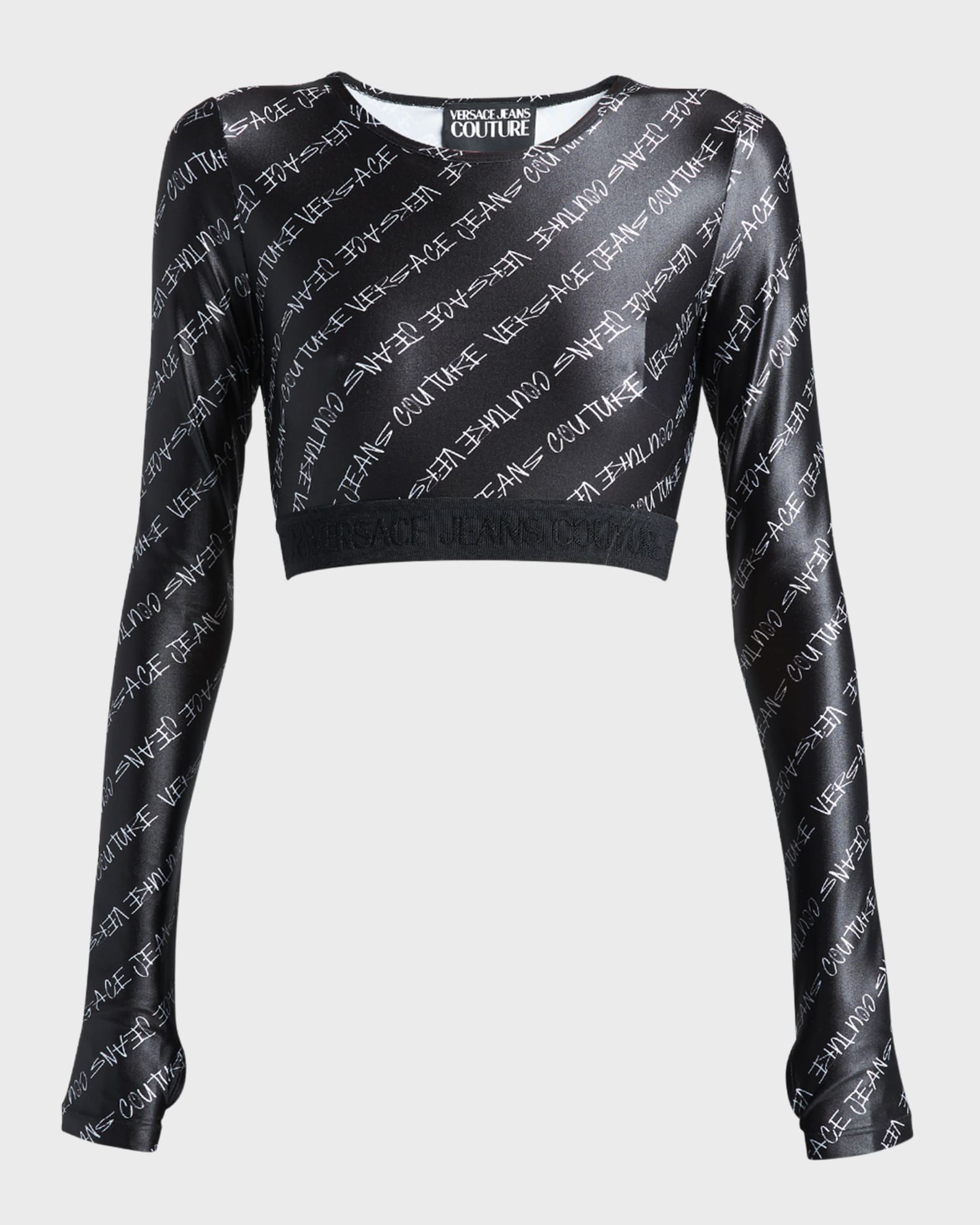 Versace Jeans Couture Long Sleeve Logo-Print Crop Top