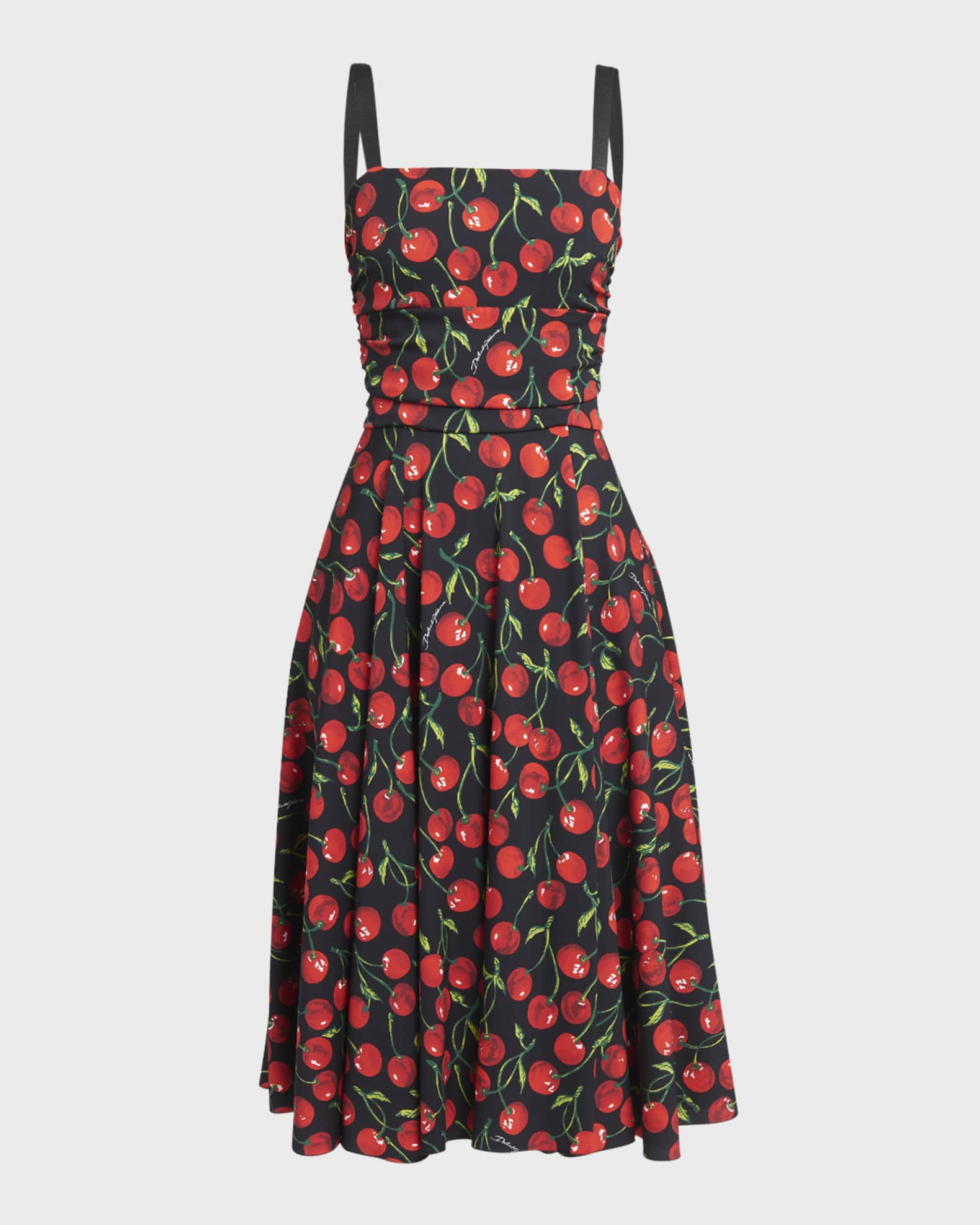 Dolce&Gabbana Cherry Charmeuse Ruched Midi Dress | Neiman Marcus