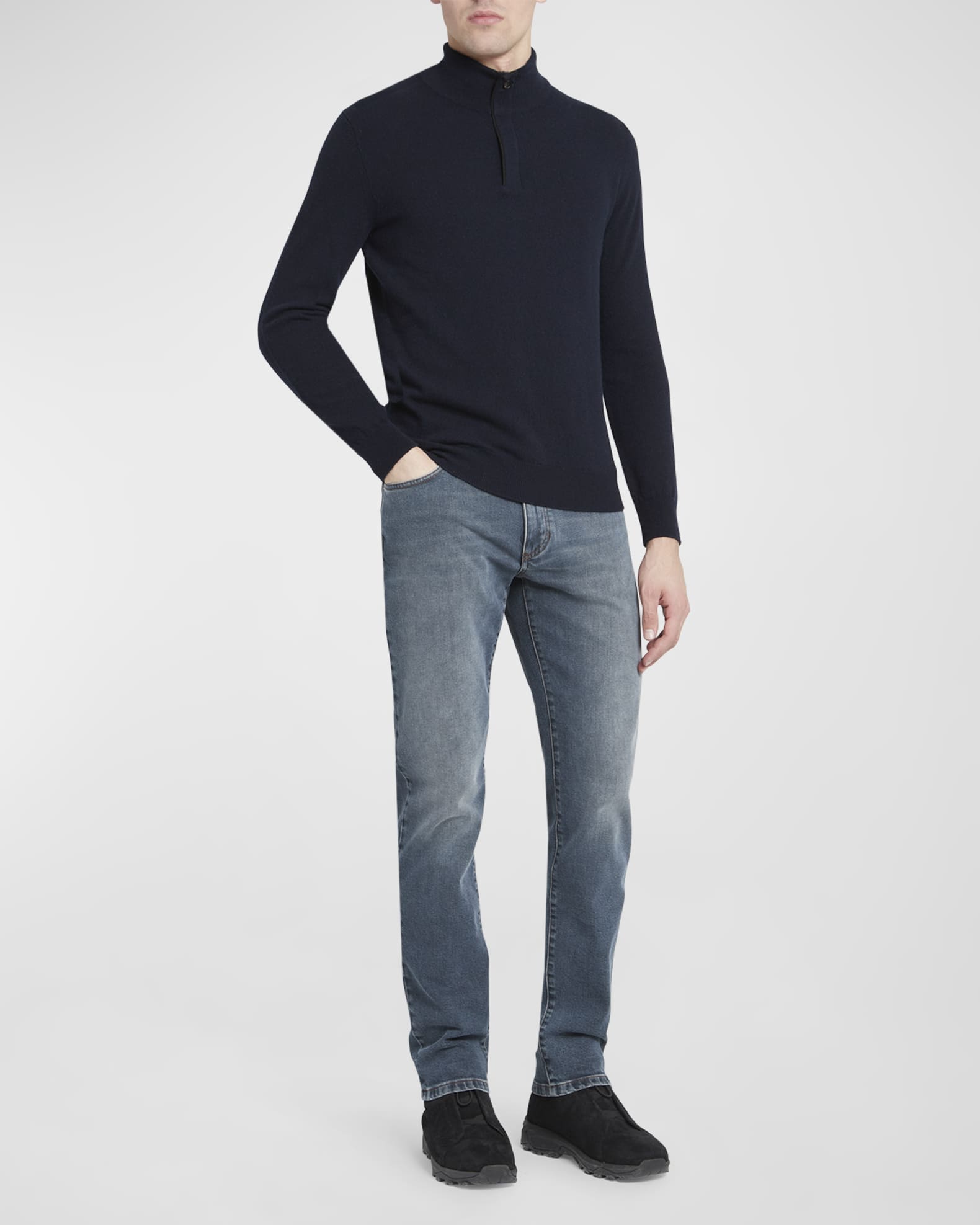 Zegna Men s Oasi Cashmere Zip Mock Neck Sweater Navy Solid Men s 42 Sweaters Turtleneck Mock Neck Sweaters