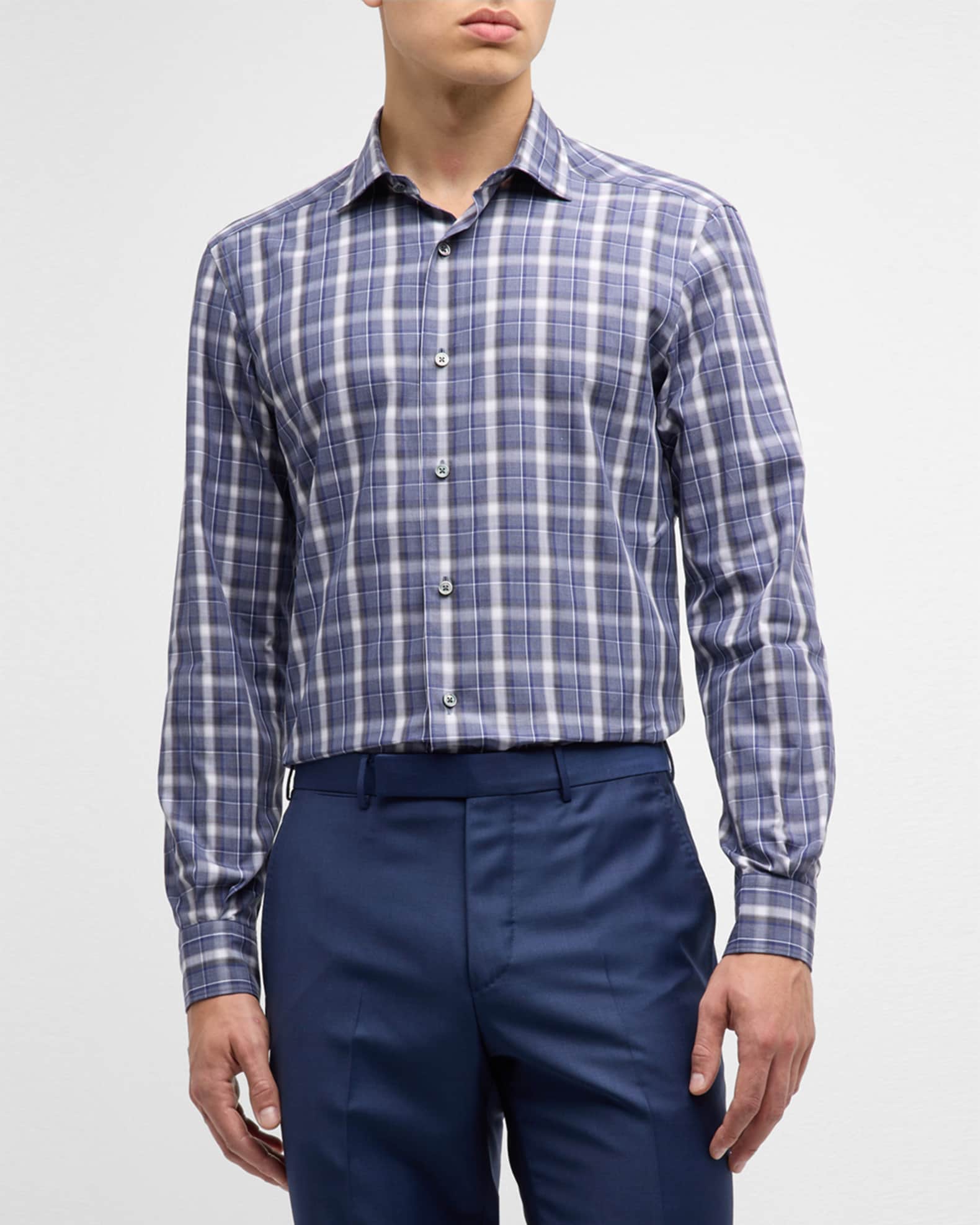 Zegna spread-collar cotton shirt - Blue