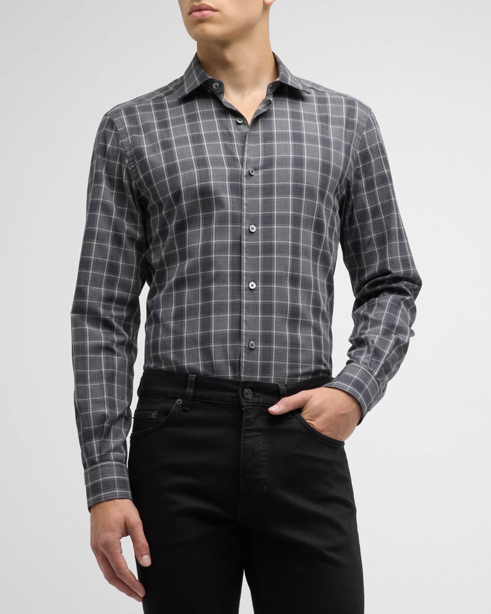 ZEGNA Men's Cotton Flannel Sport Shirt | Neiman Marcus