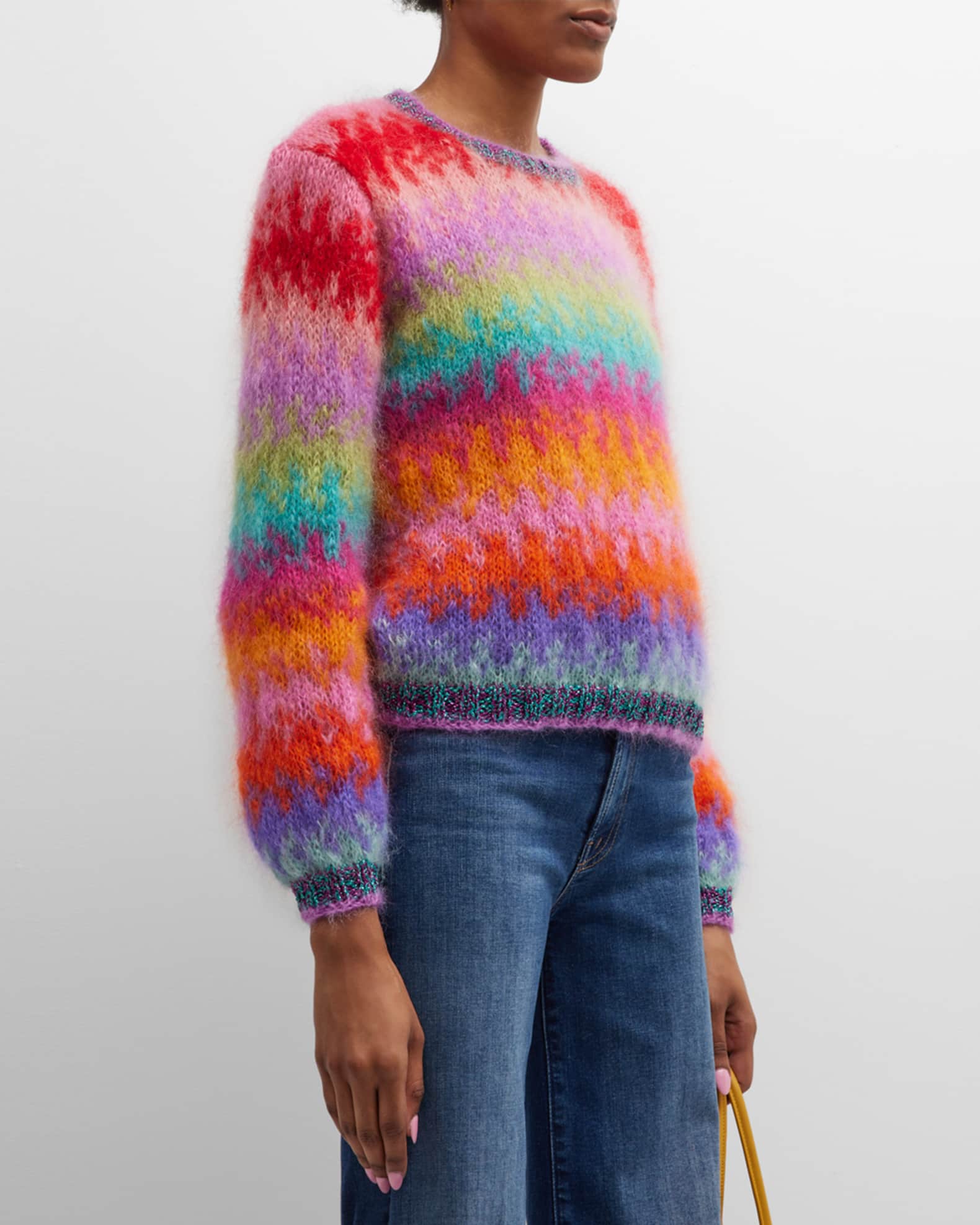 0000~Crewneck Sweater with Embroidered Rose