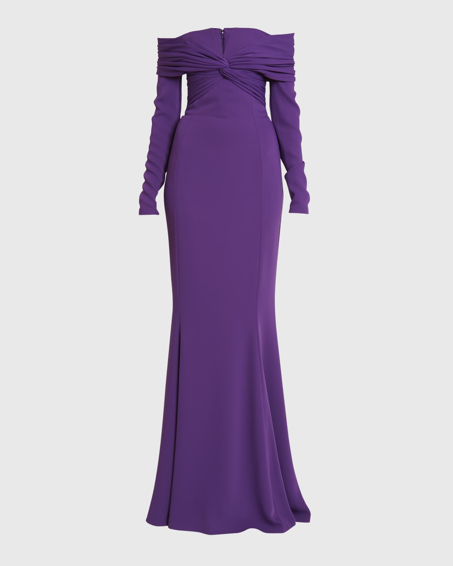 Zuhair Murad Twisted Off-The-Shoulder Long-Sleeve Cady Gown | Neiman Marcus