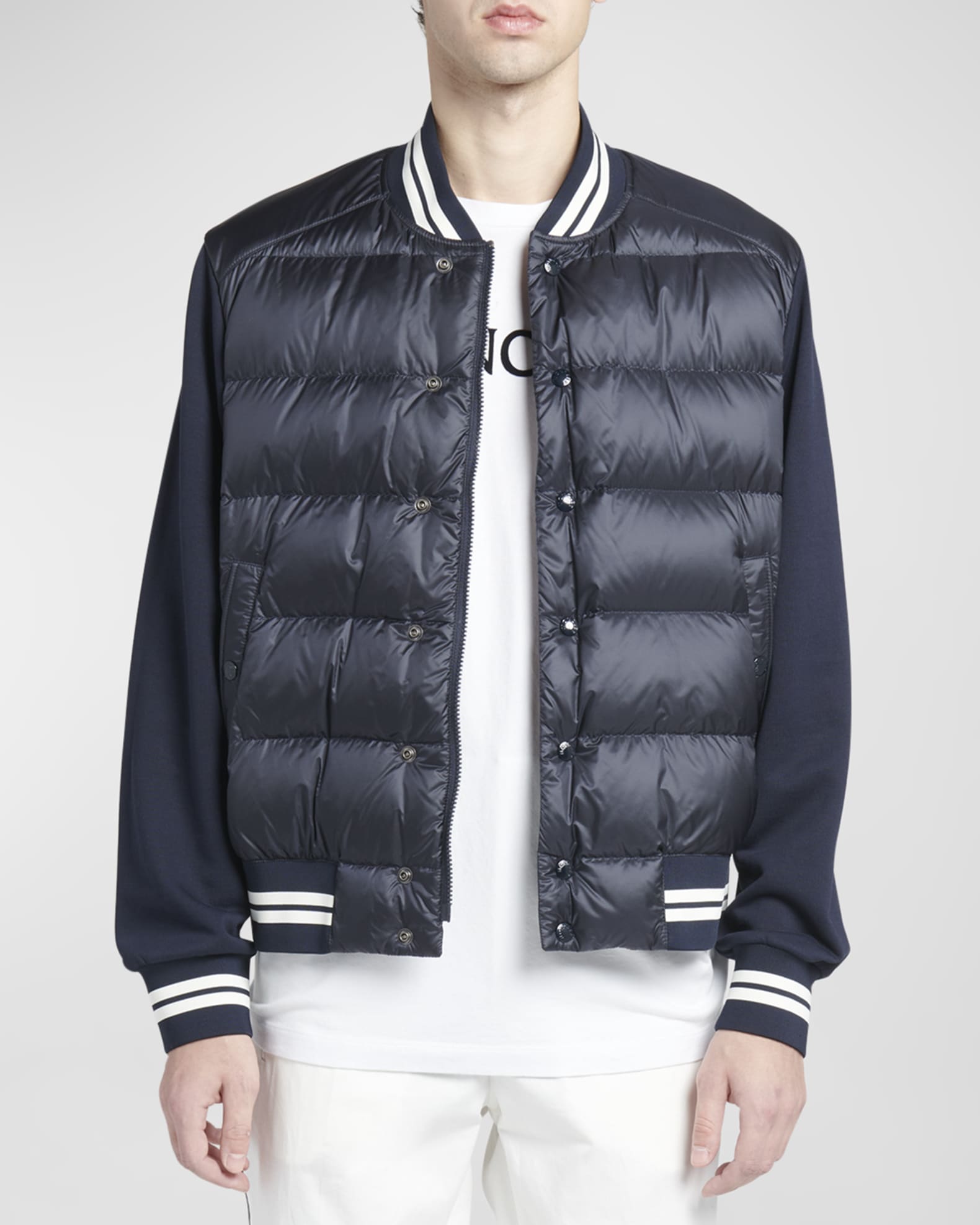 Moncler Men's Baseball Down Knit Bomber Jacket | Neiman Marcus