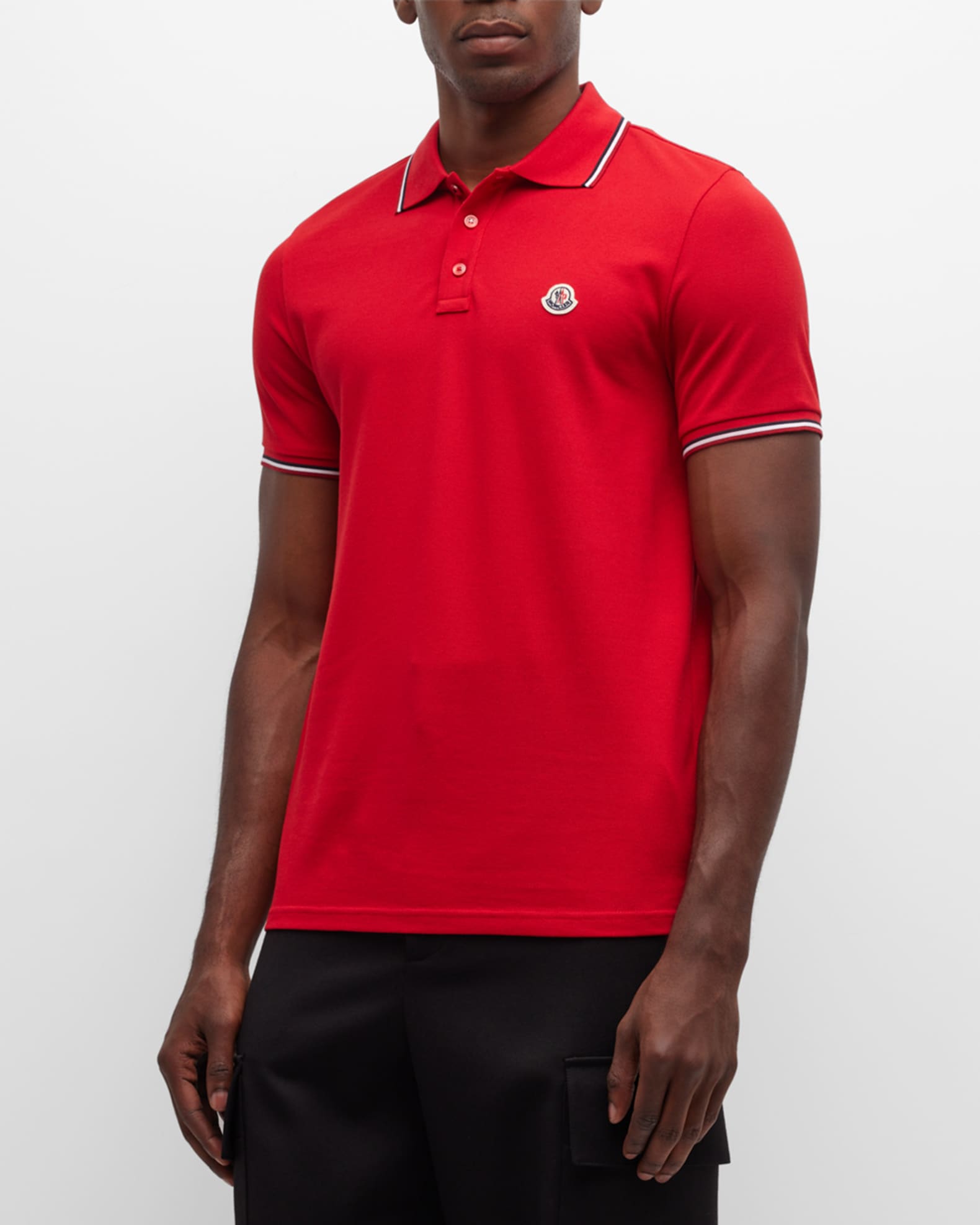Moncler Men s Classic Flag Trim Polo Shirt Neiman Marcus