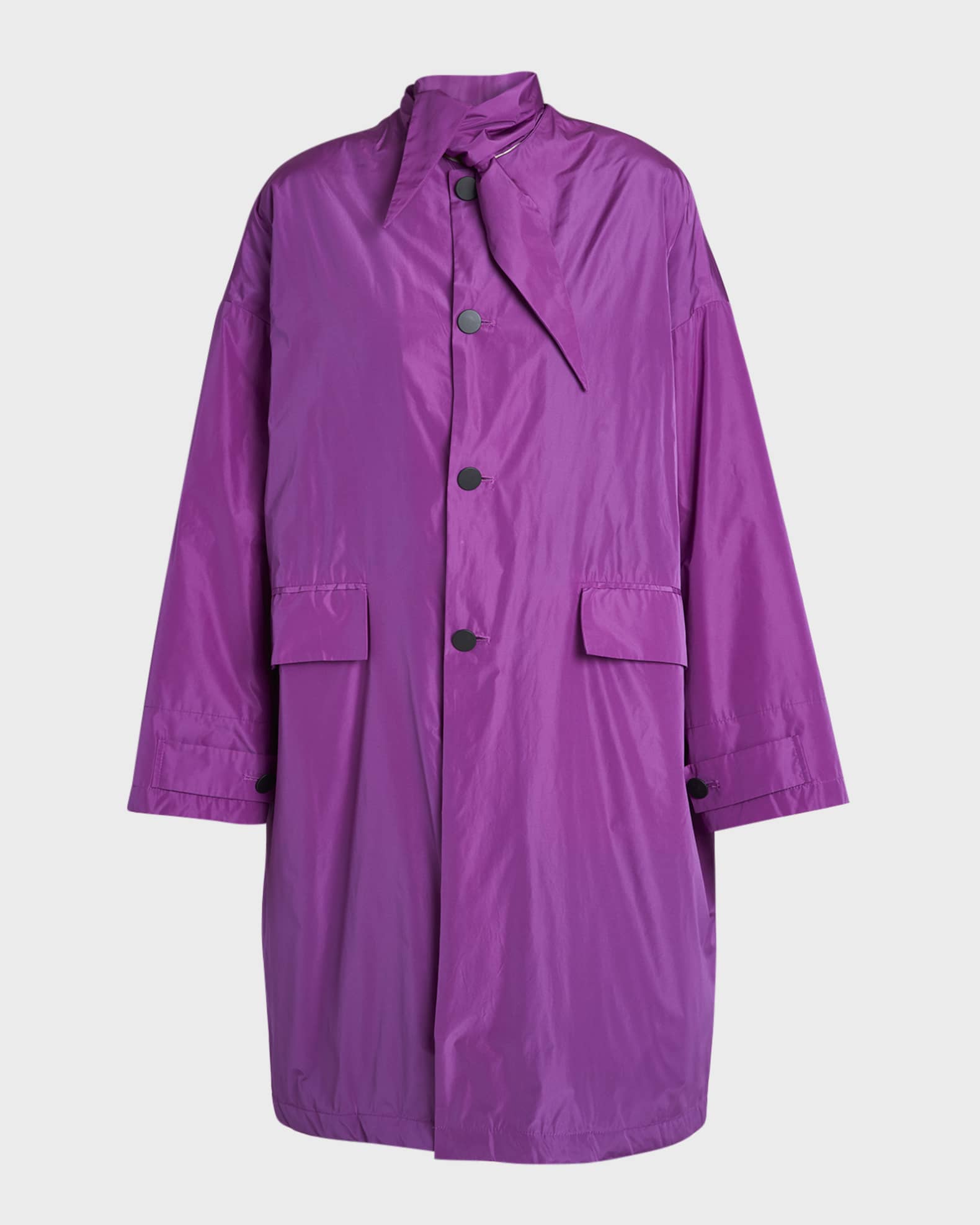 Plan C Long Overcoat with Tie Neck Neiman Marcus