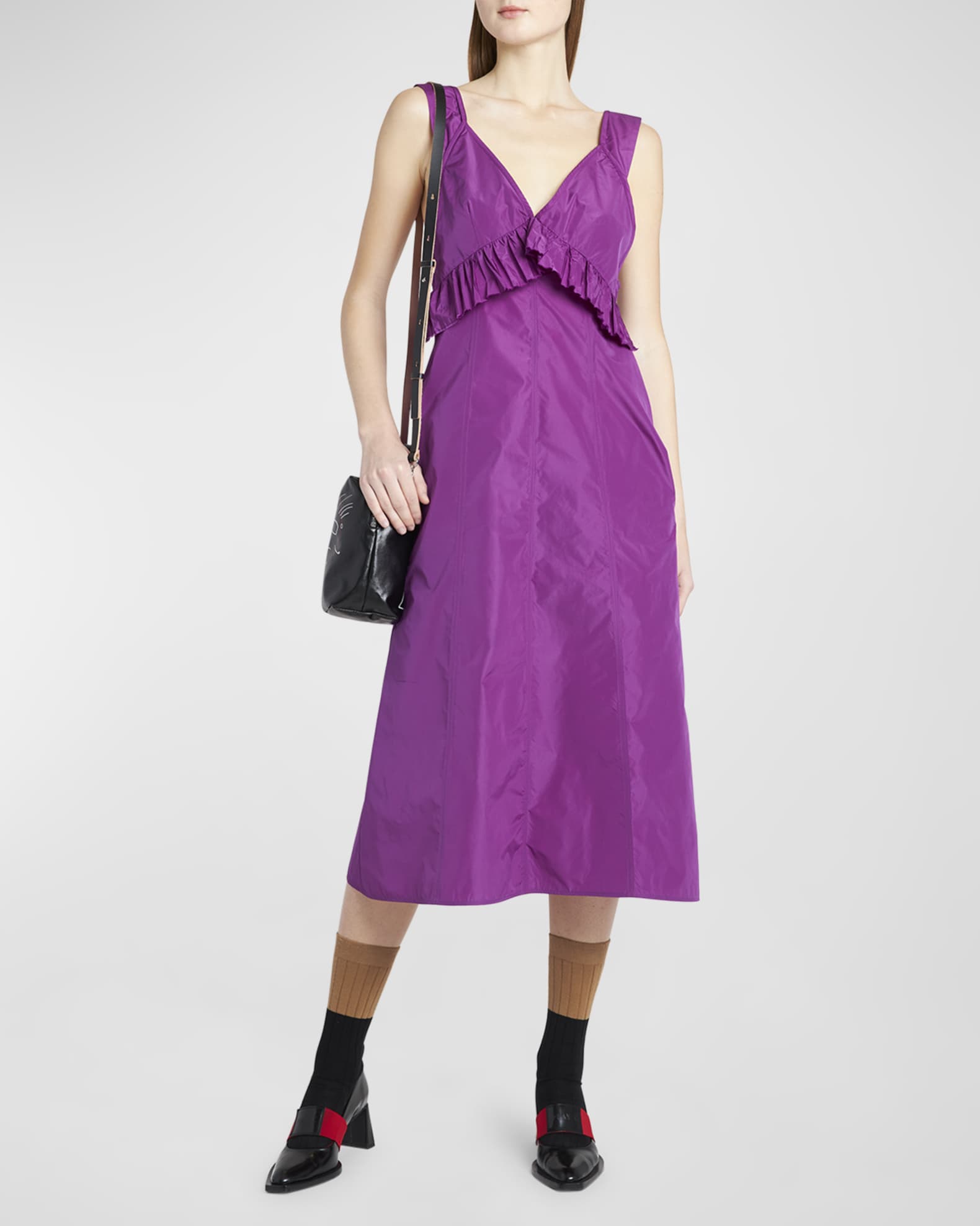 Brunello Cucinelli - Violet Poplin Sleeveless Belted Midi Dress