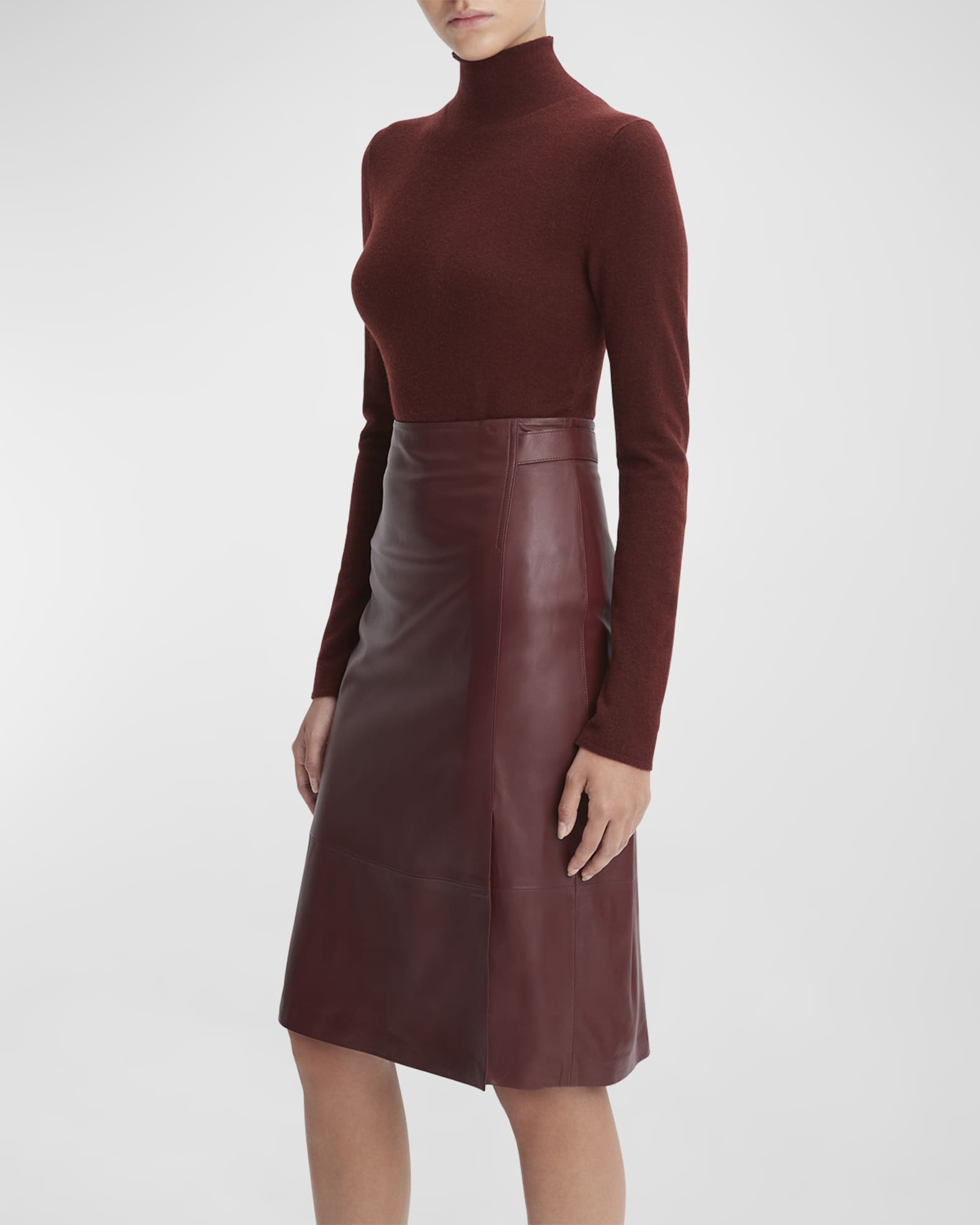 Vince Tailored KneeLength Leather Skirt Neiman Marcus