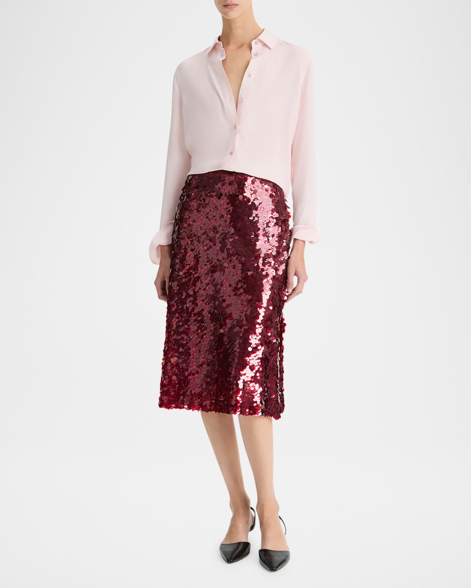 Slim-Fitted Stretch Silk Button-Front Blouse 1