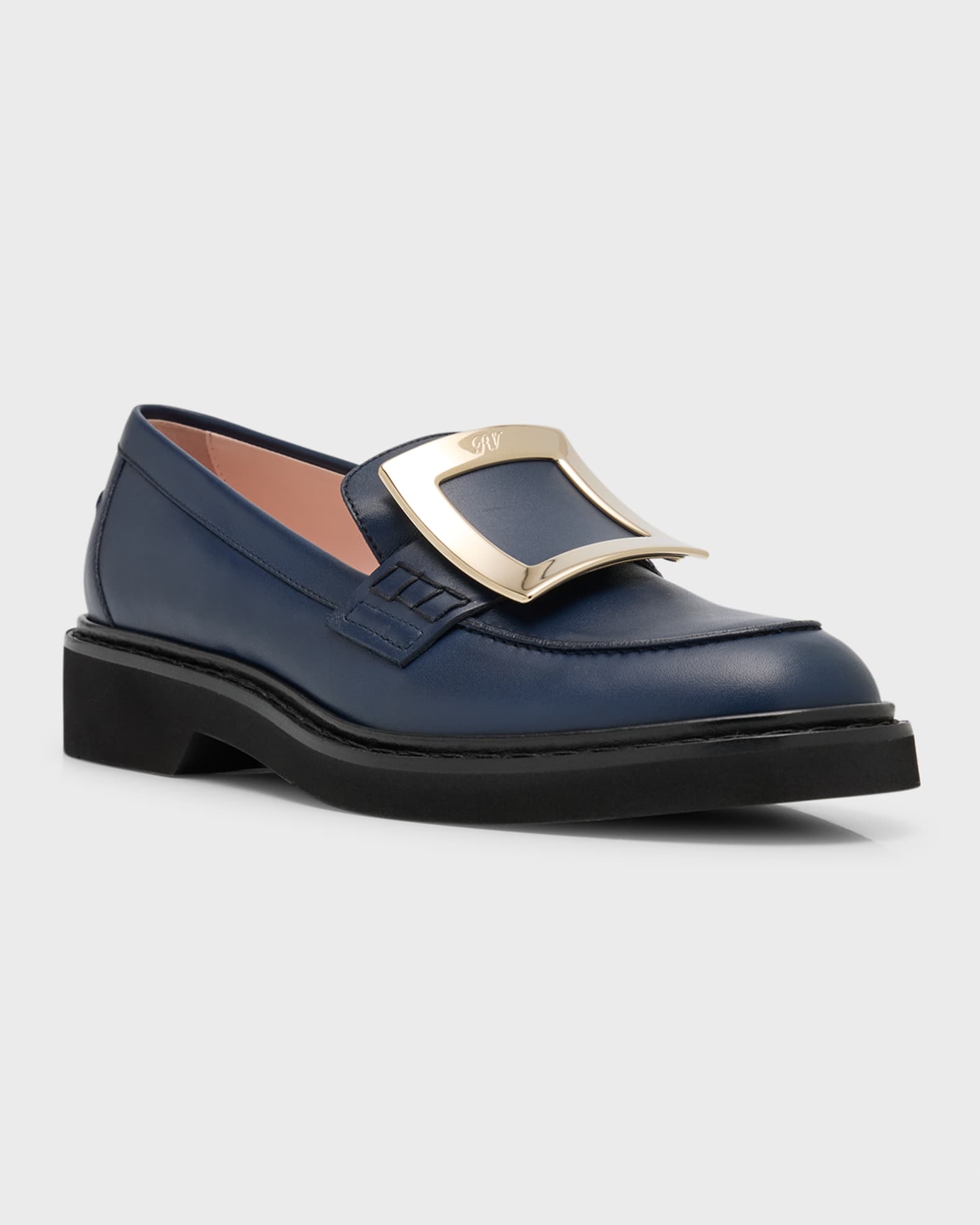 Roger Vivier 25mm Viv Rangers Buckle Leather Loafers | Neiman Marcus