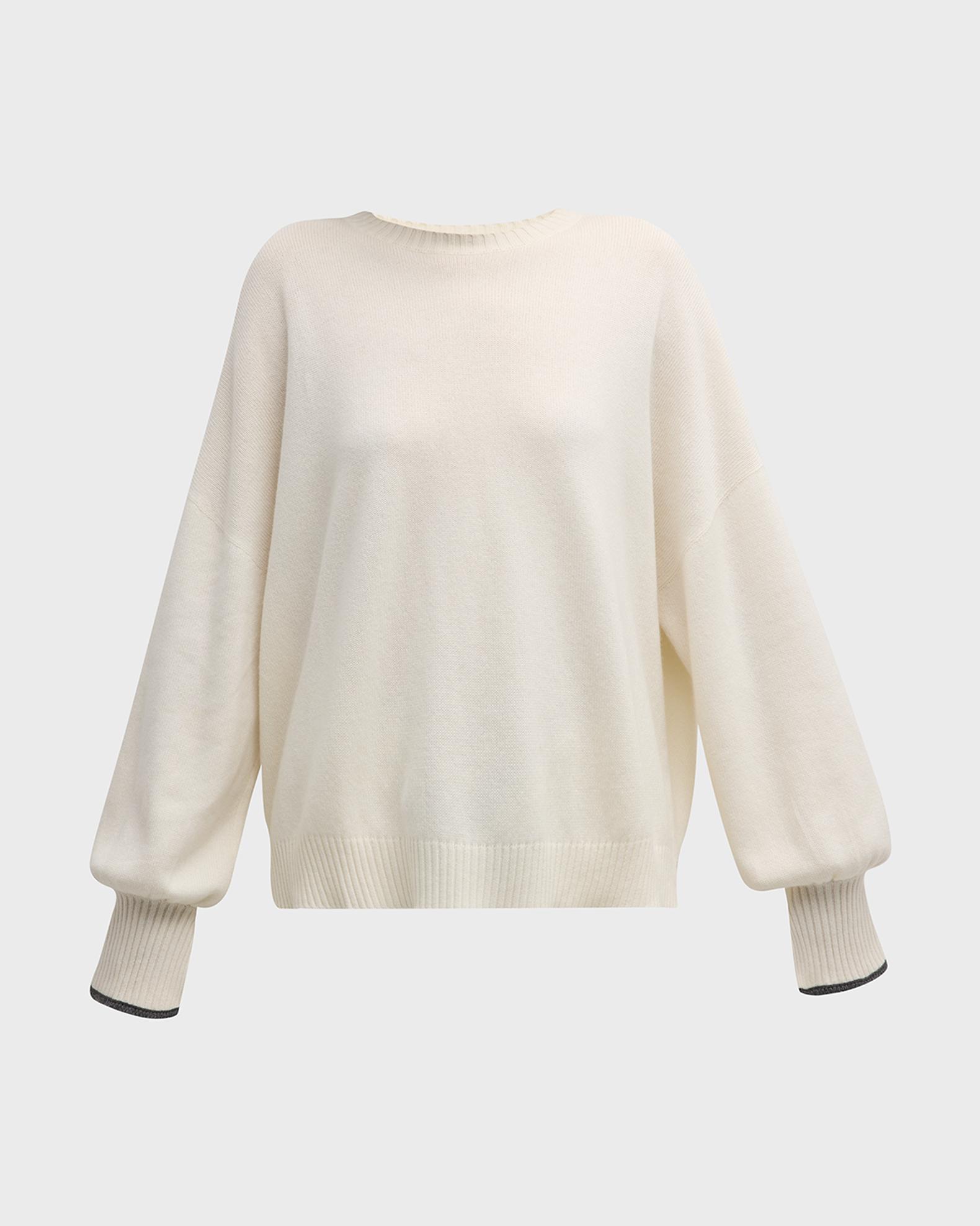 Pull Femme Brunello Cucinelli - Cachemire Bleu - Taille S - Manches Longues Col Montant - Brodé Perles (monili) - Neuf Sans étiquettes