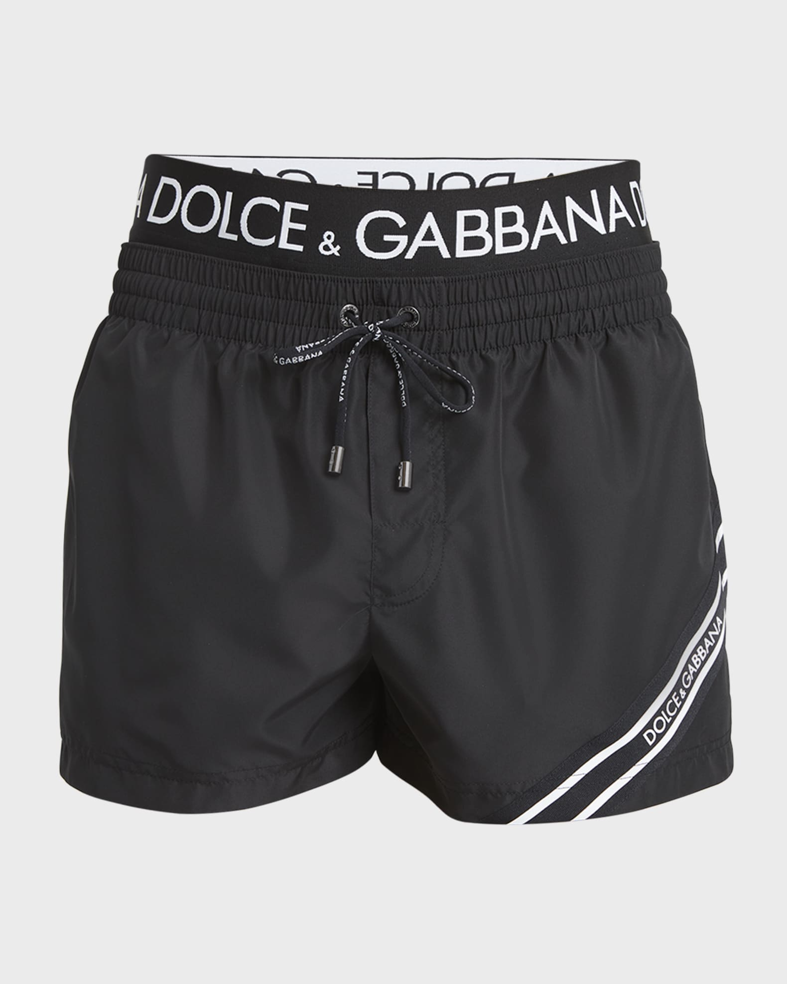 Dolce&Gabbana Men's Swim Shorts with DG Logo Waist | Neiman Marcus