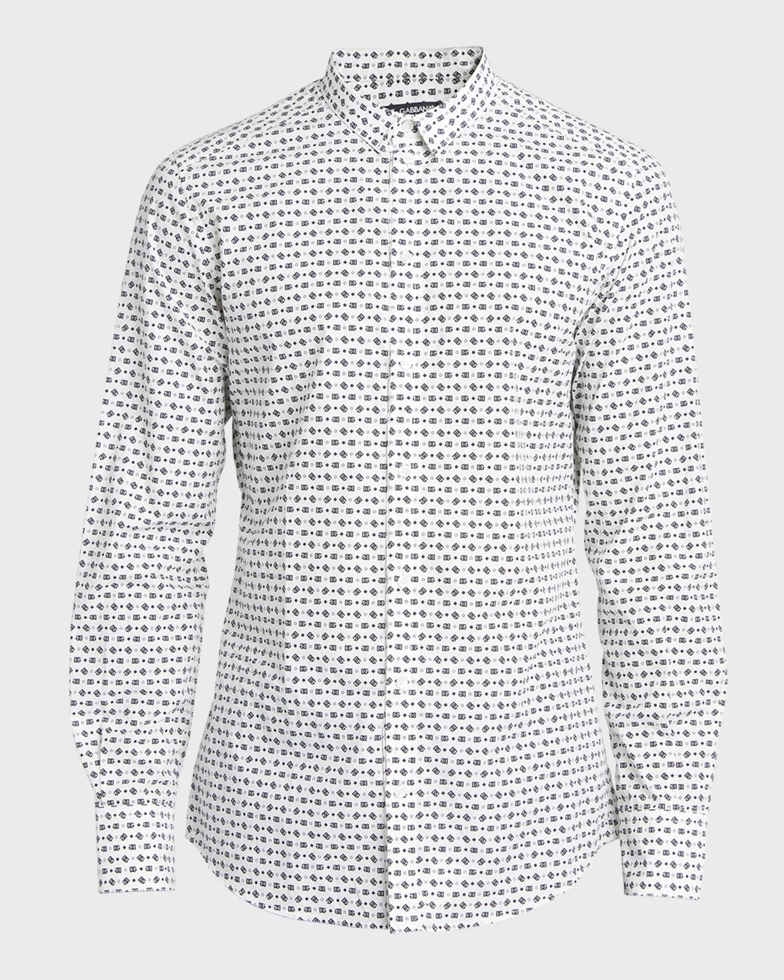 Dolce&Gabbana Men's Mini DG Logo Dress Shirt Neiman Marcus