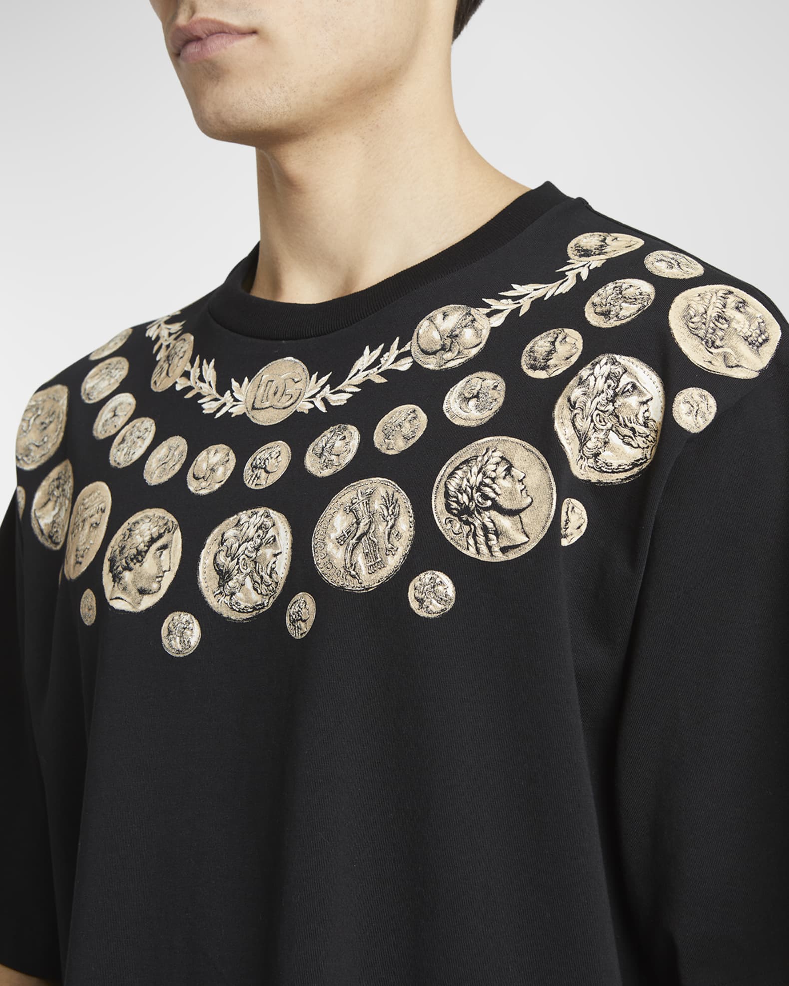 Dolce & Gabbana Black Cotton Coin Print Crew Neck T-shirt main image 0