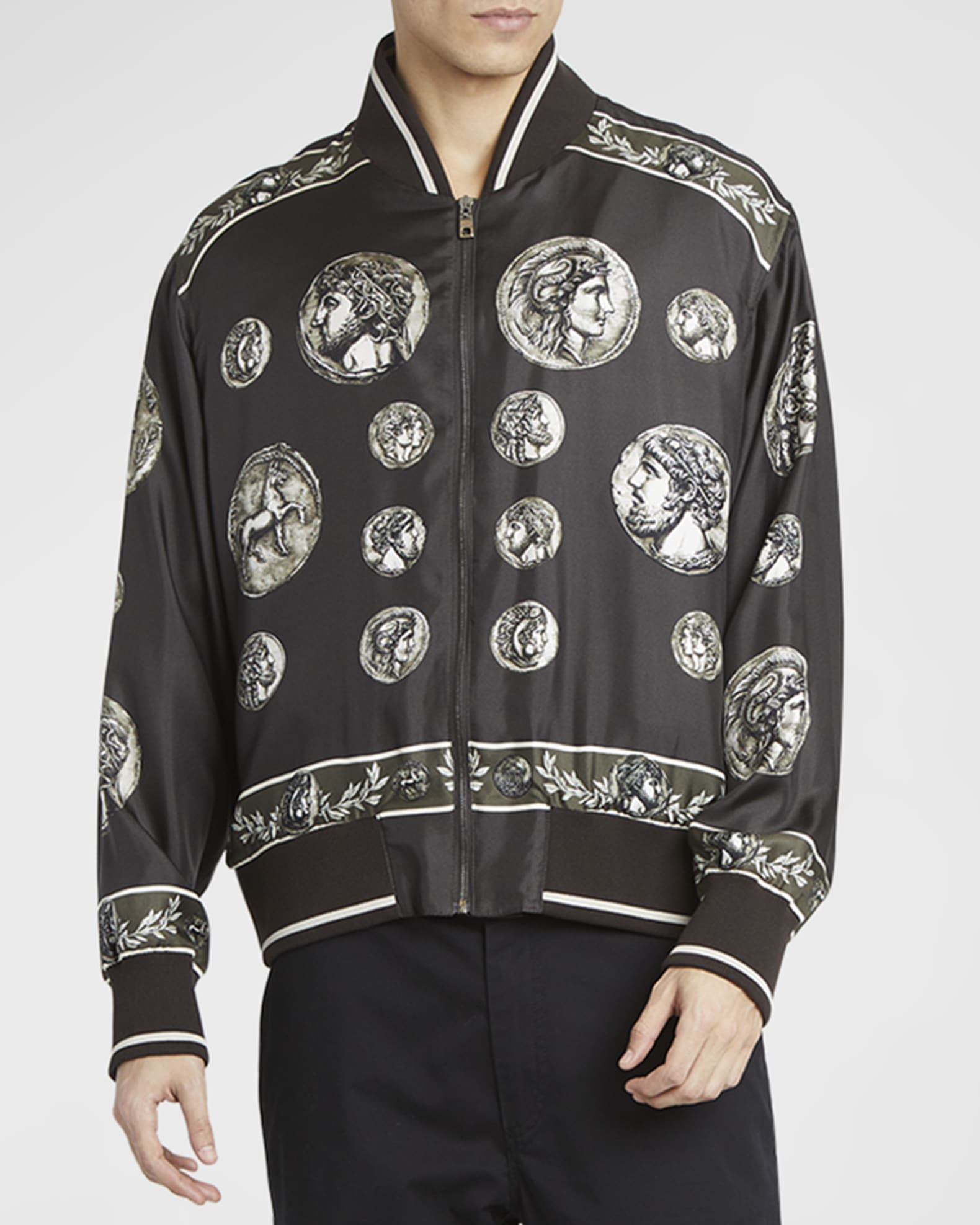 Dolce&Gabbana Men's Roma Coin Silk Bomber Jacket