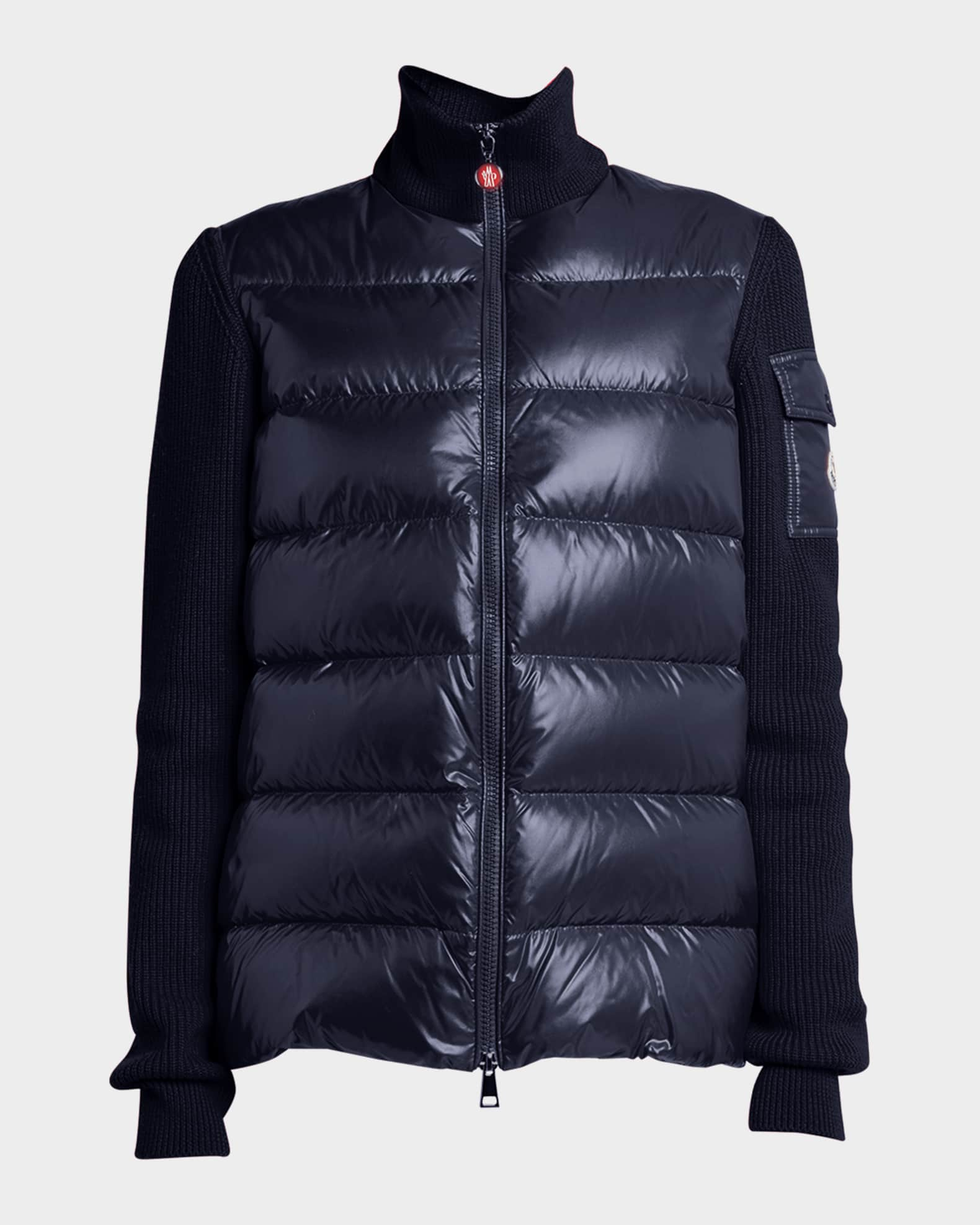 Moncler Mixed Media Wool Puffer Cardigan | Neiman Marcus