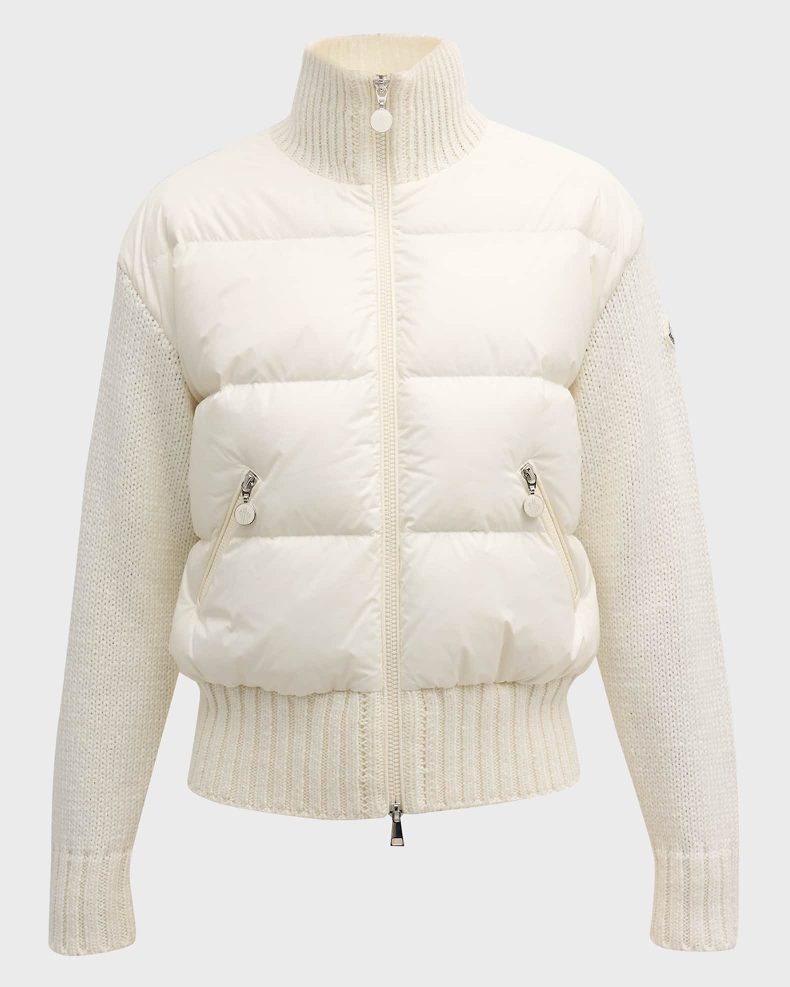 Moncler Wool Puffer Cardigan with Logo Embroidery | Neiman Marcus