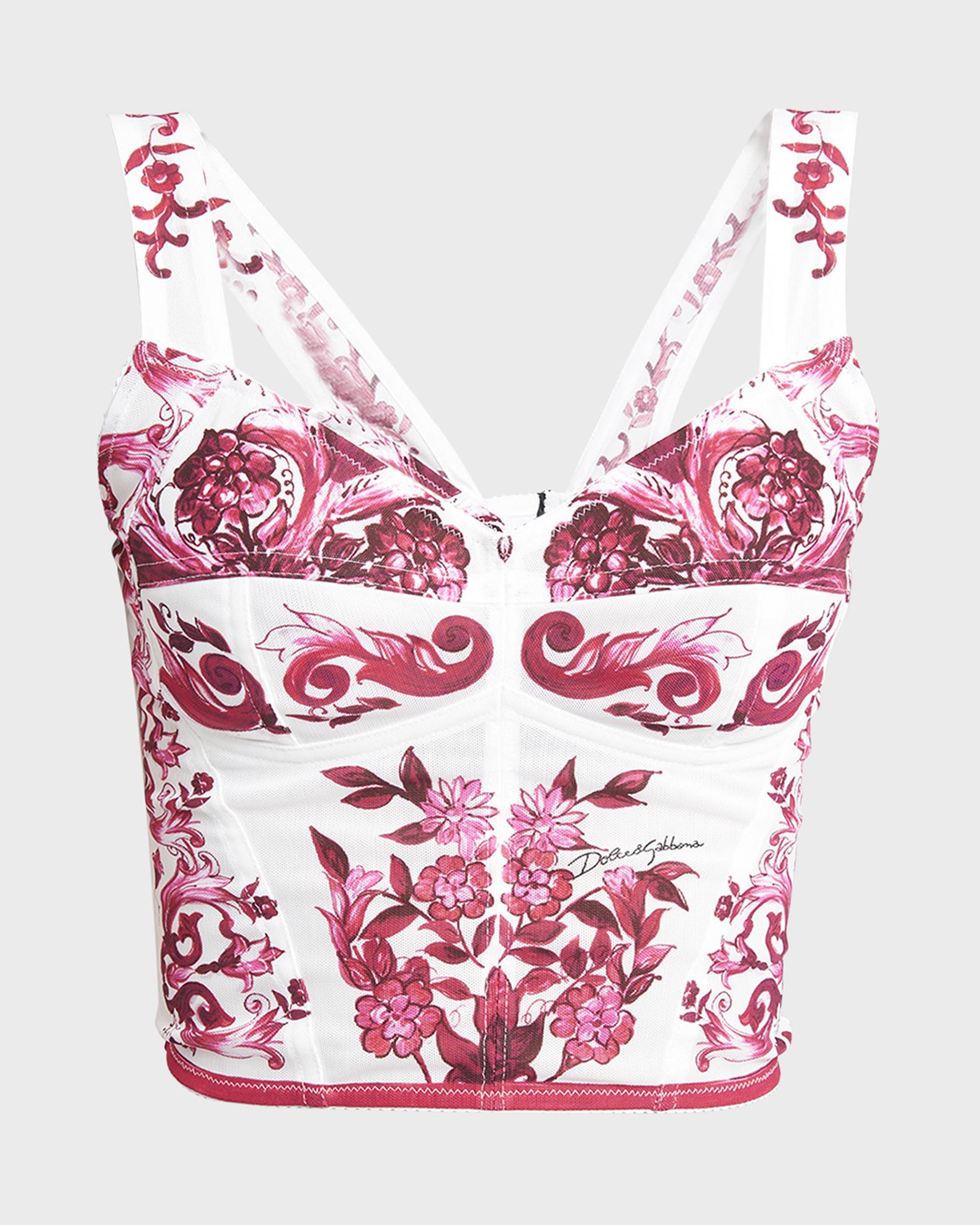 Haut Bustier Dolce & Gabbana En Marquisette Imprimé Majolique - Taille 44, Neuf Avec étiquettes