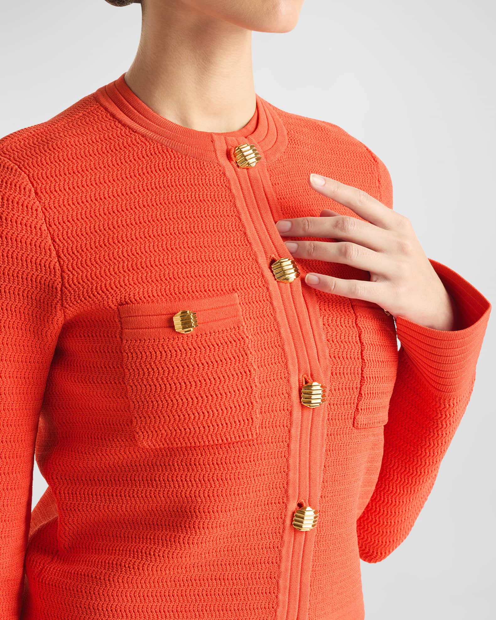 St. John FrontPockets Racking Stitch Knit Jacket Neiman Marcus