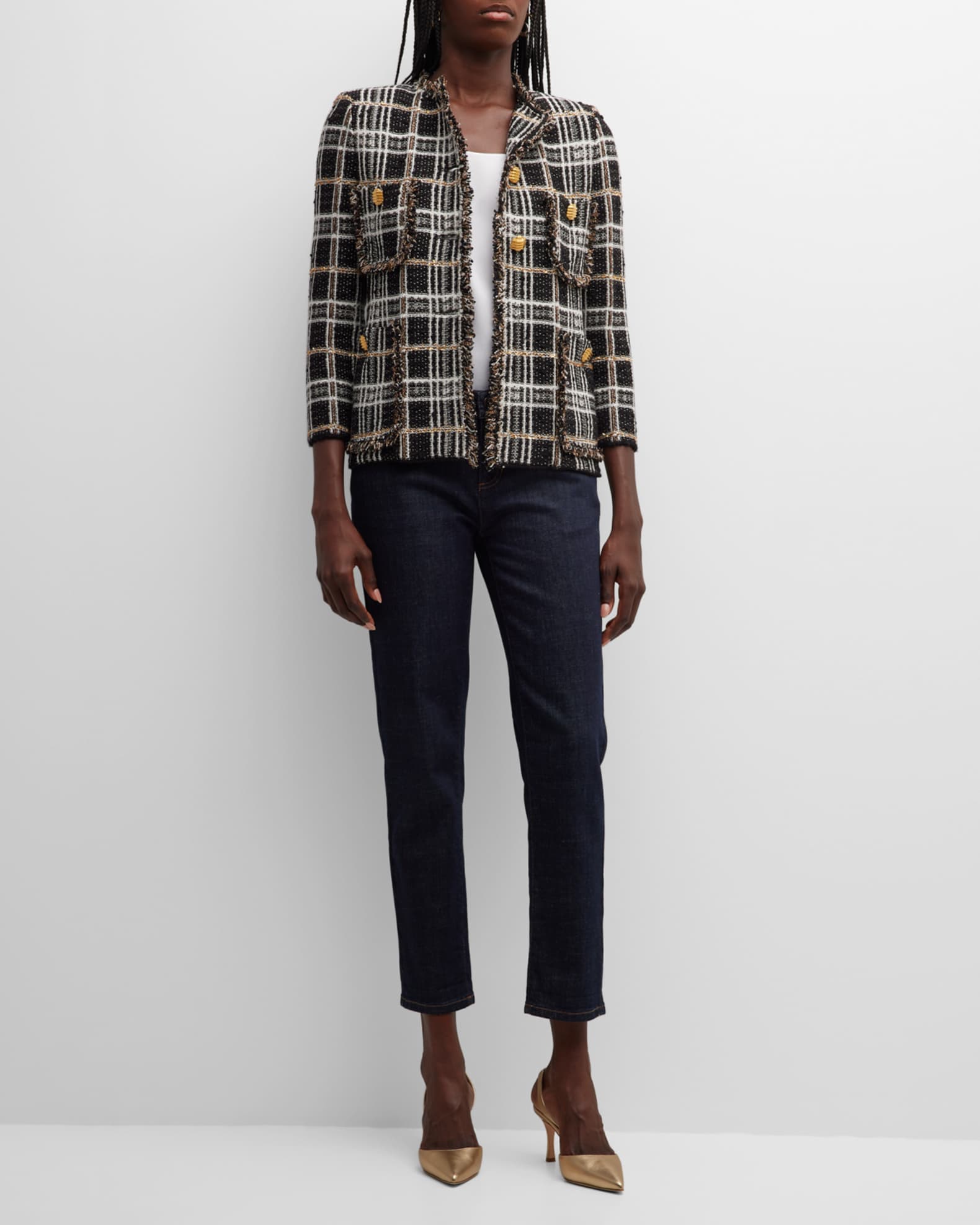 St. John Sparkle Eyelash Plaid RawEdge Jacket Neiman Marcus