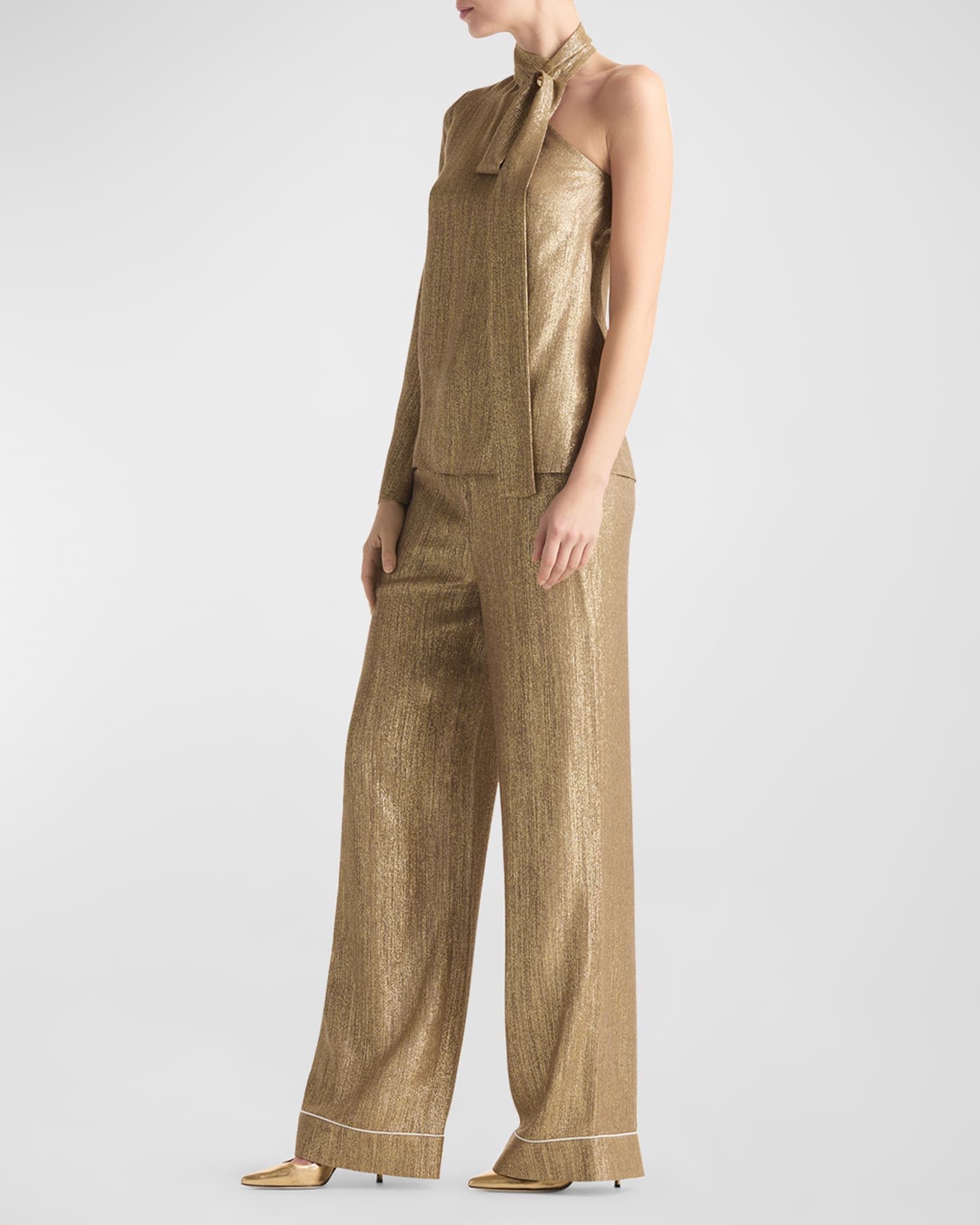 St. John Metallic Voile Gauze PullOn Pants Neiman Marcus