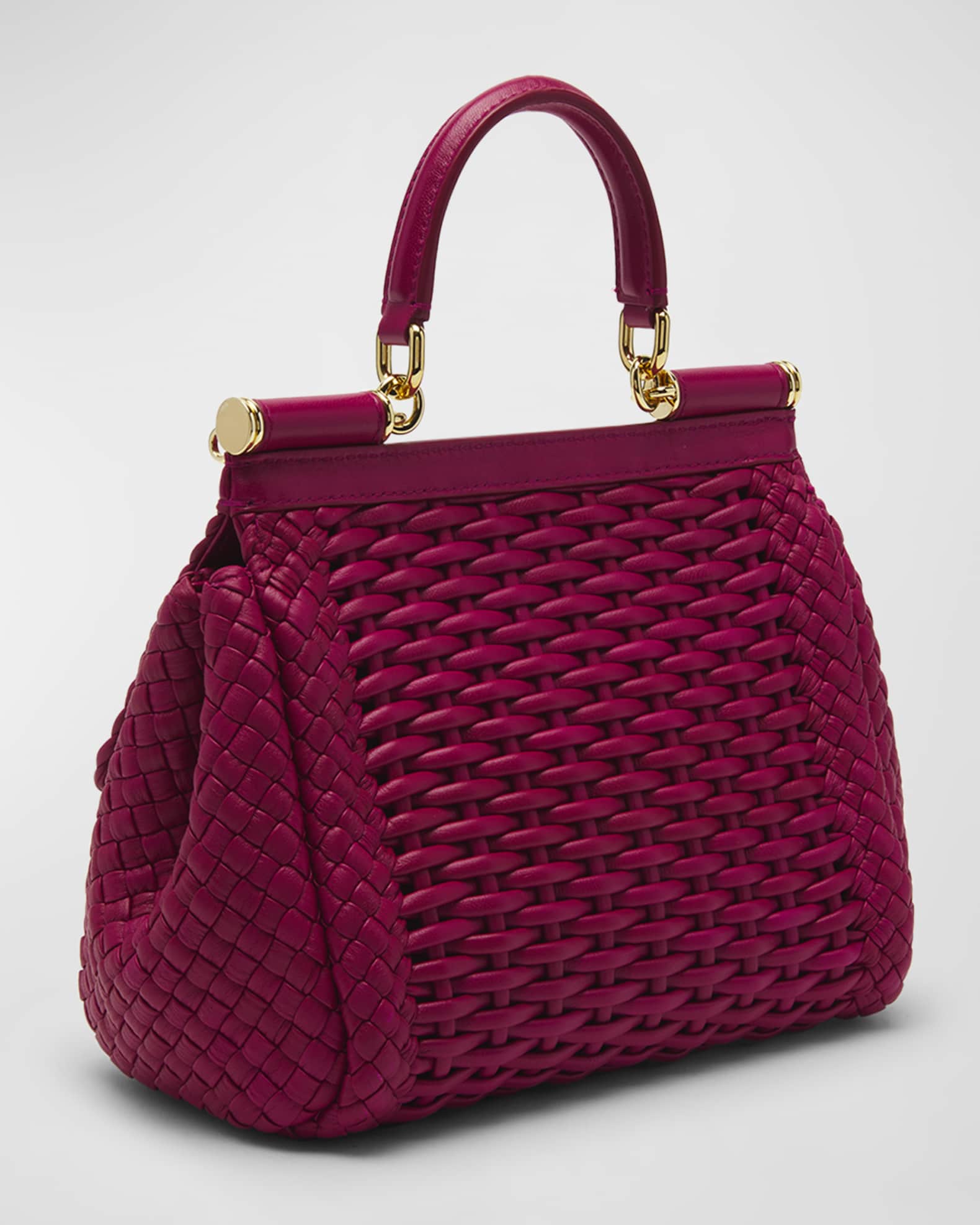 Dolce&Gabbana Sicily Crochet Leather Top-Handle Bag | Neiman Marcus
