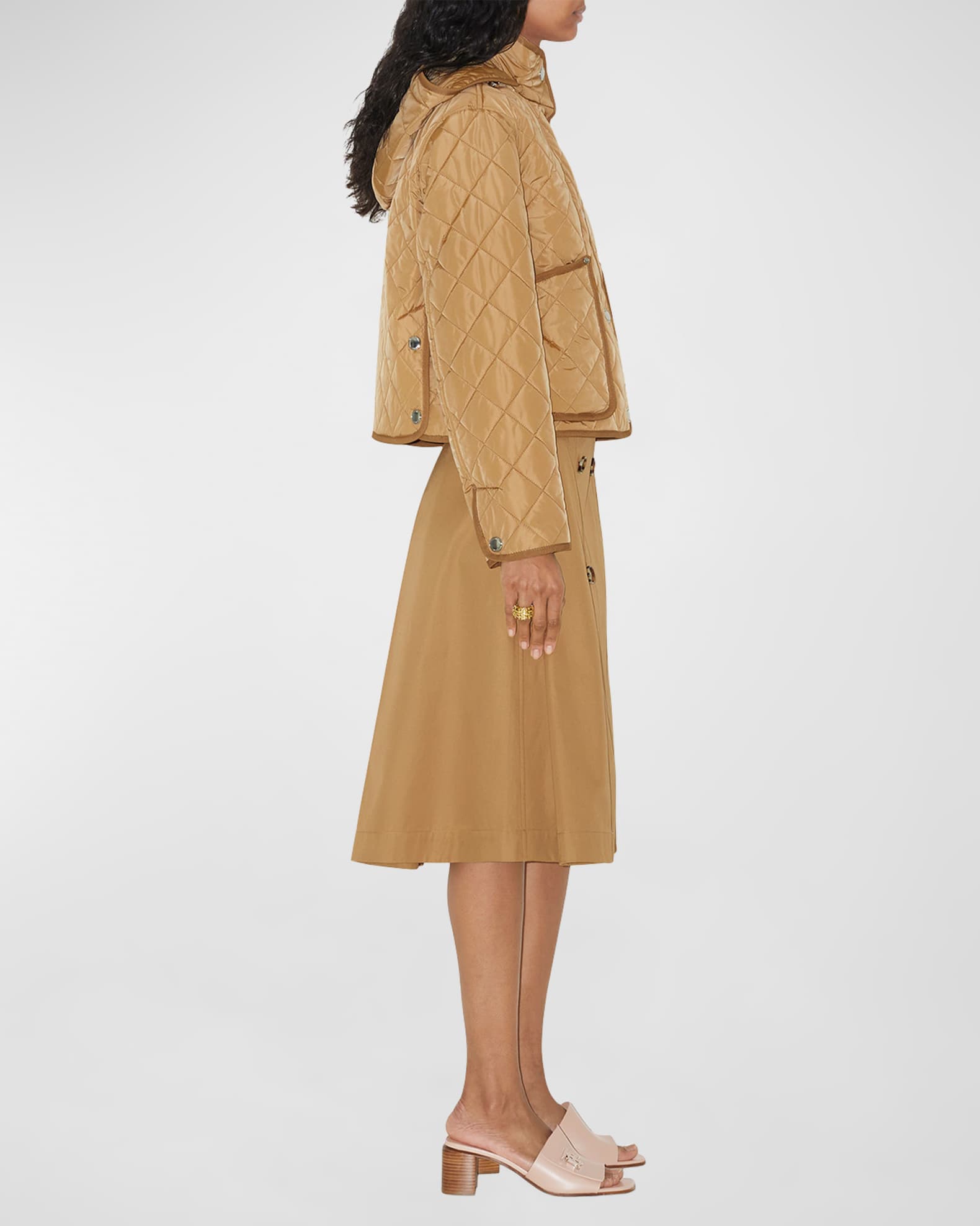 Burberry Baleigh Button-Front Belted Midi Skirt | Neiman Marcus
