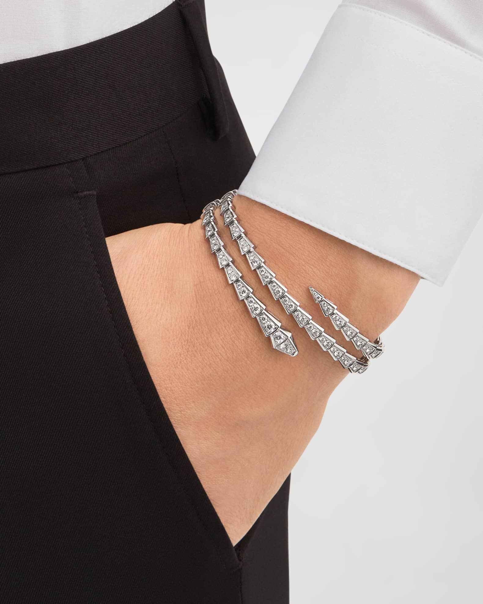 18K White Gold Serpenti Viper 2 Coil Diamond Bracelets Neiman Marcus