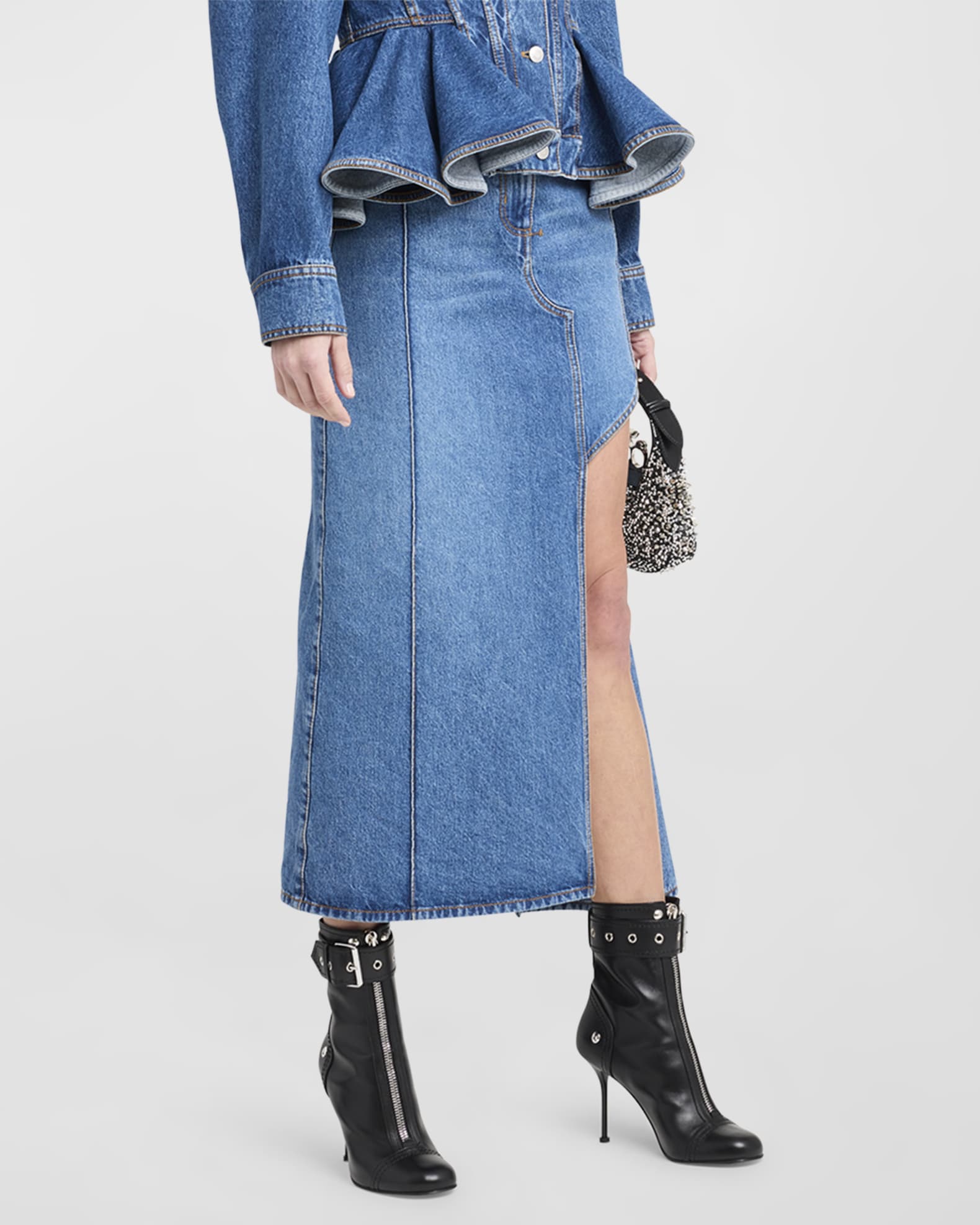 Crossover Black Denim Midi Skirt by Adina LV – The Mimi Boutique