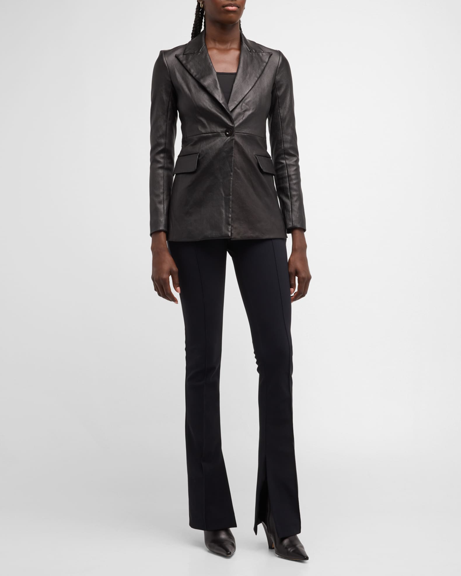 Leather Single-Breasted Blazer Jacket 1