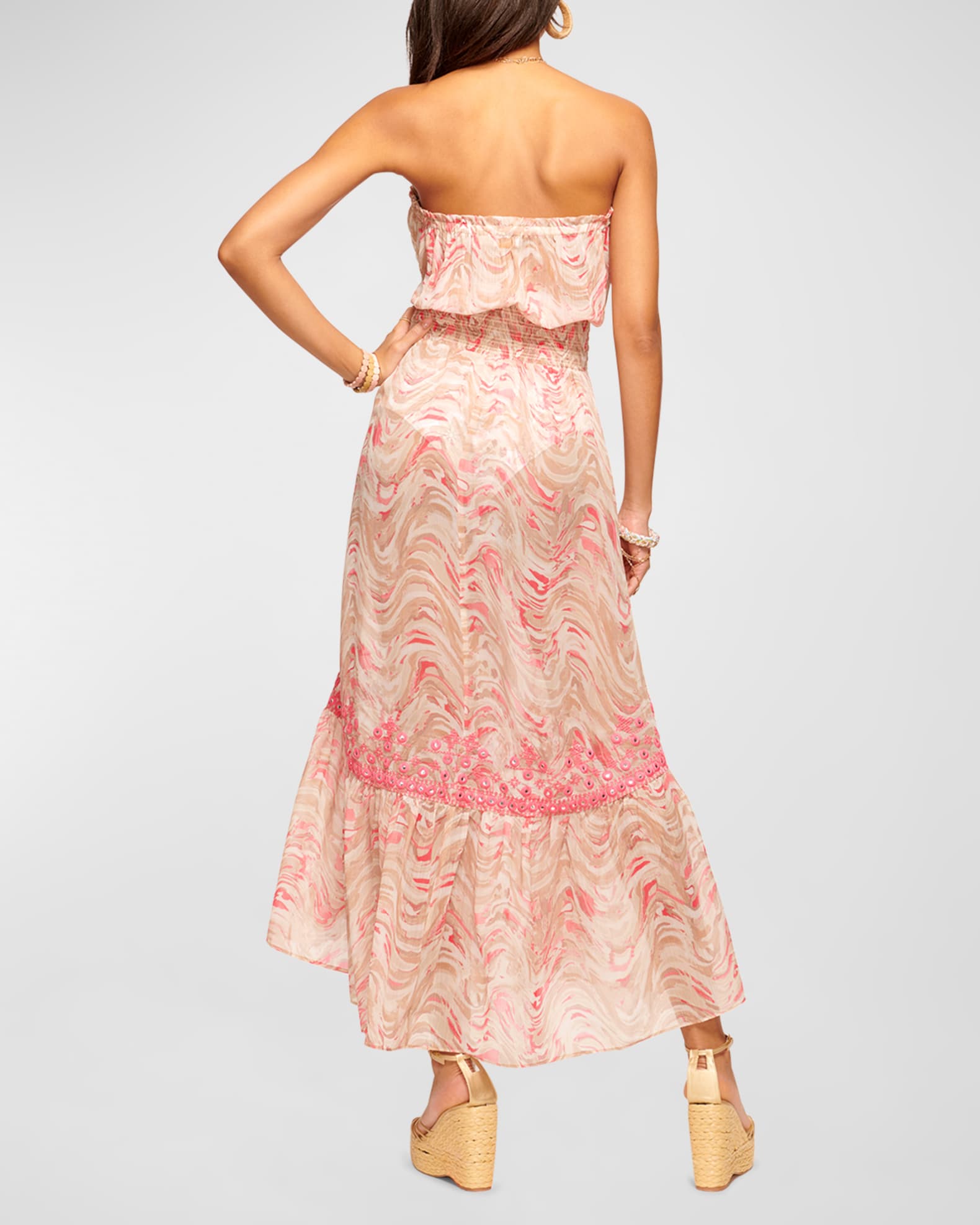 STRIPED HALTER TIERED MAXI DRESS WITH EMBROIDERY AND SMOCKED WAIST
